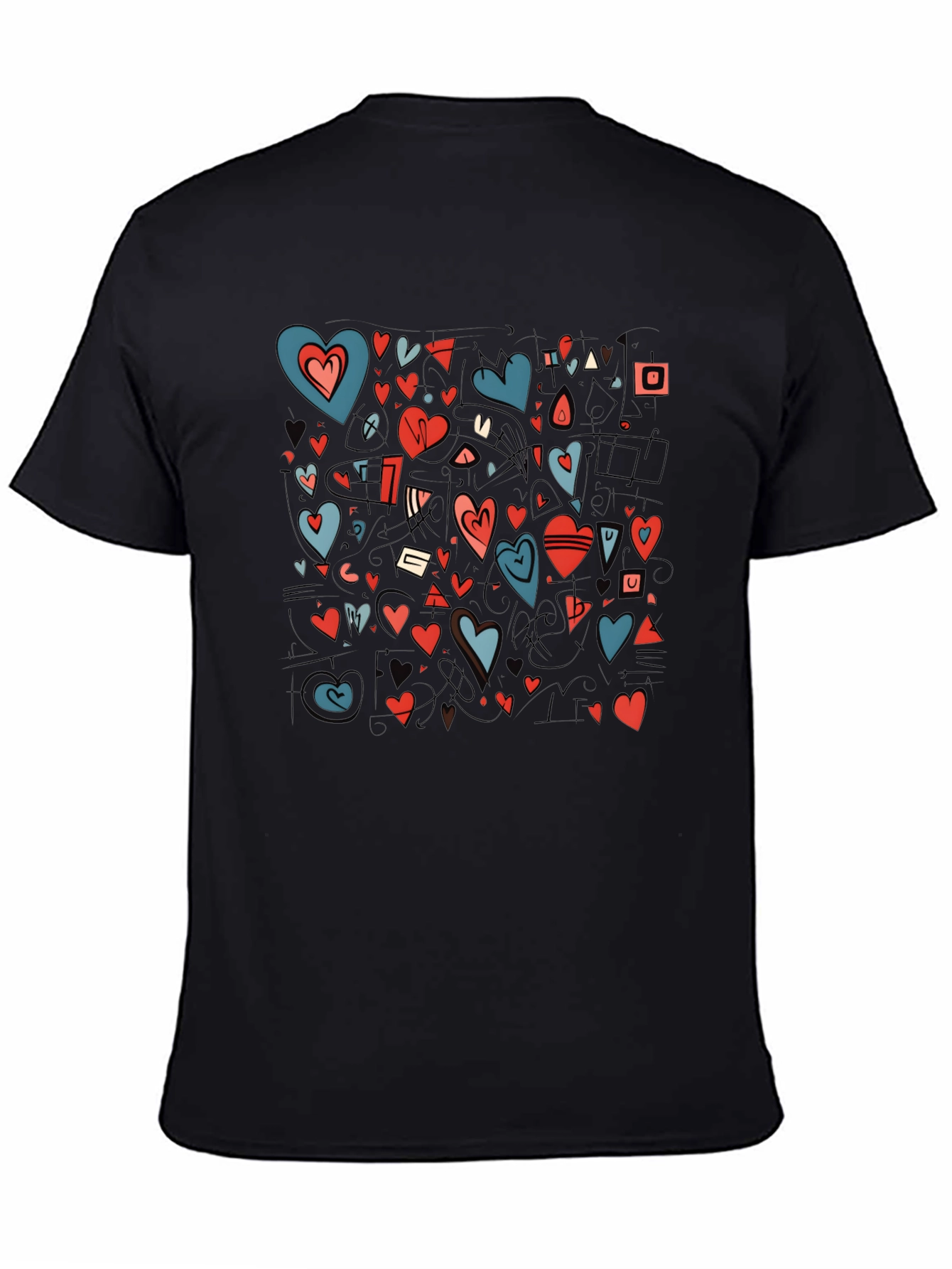 Heart Pattern Black Crewneck T-Shirt