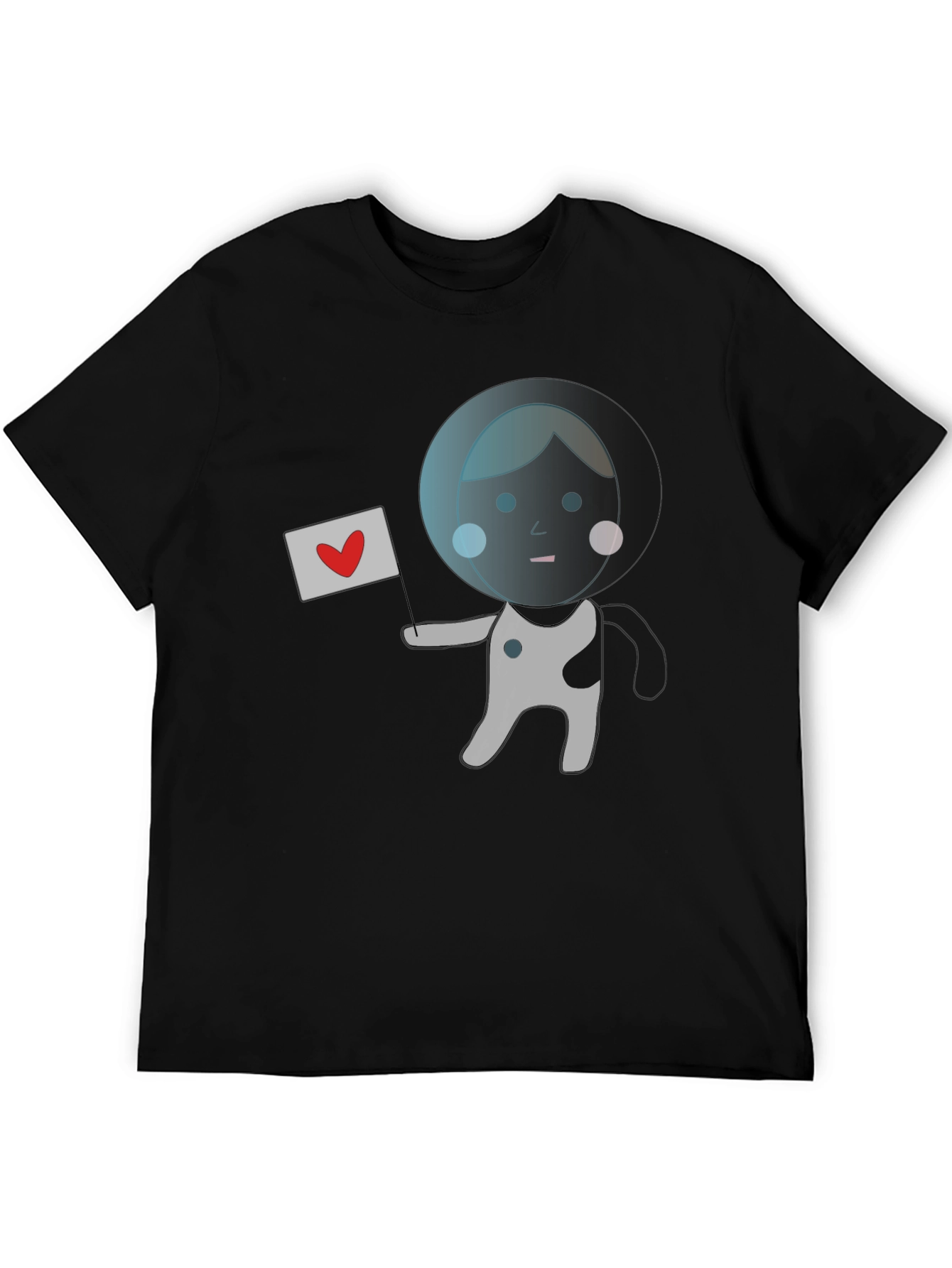 Astronaut with Heart Flag Black T-Shirt