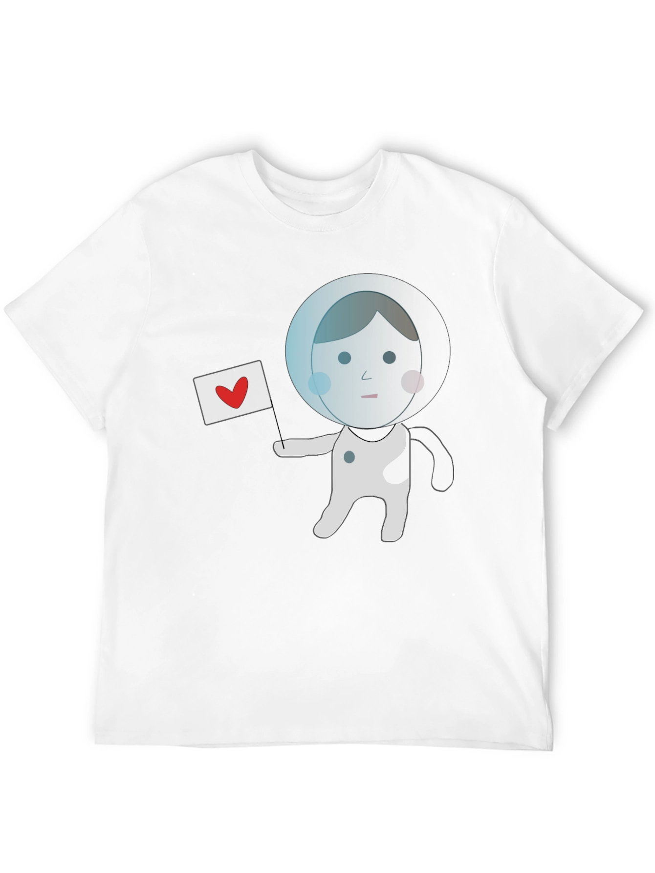 Astronaut with Heart Flag Black T-Shirt