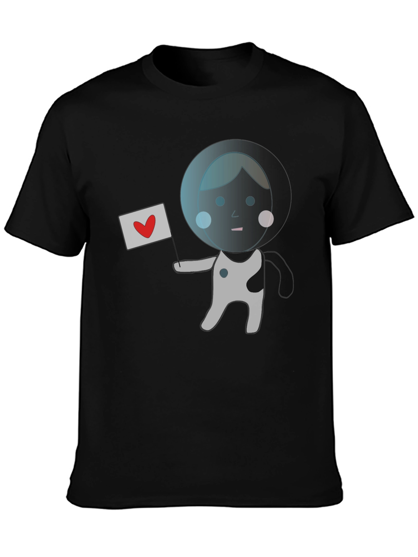 Astronaut with Heart Flag Black T-Shirt