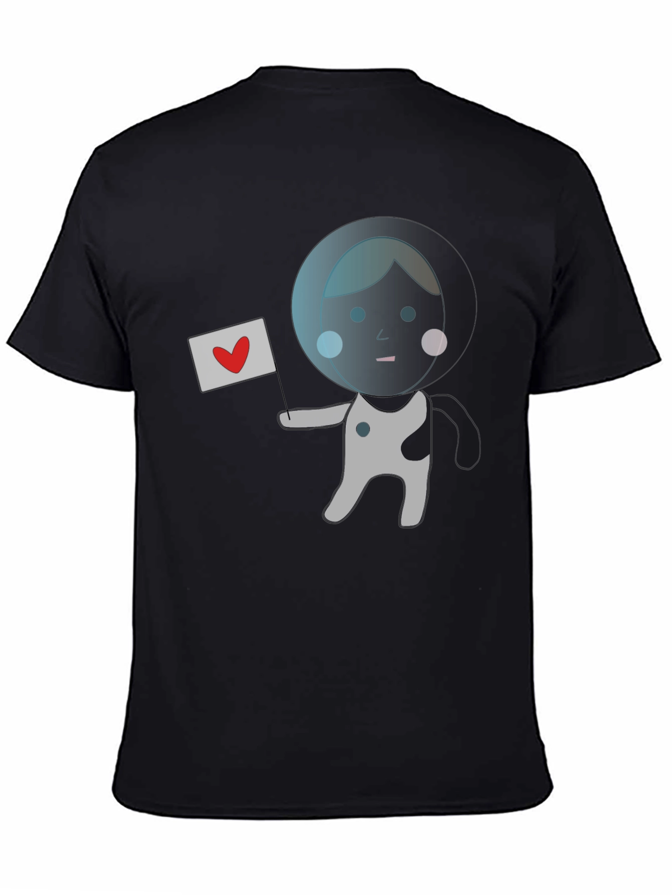 Astronaut with Heart Flag Black T-Shirt
