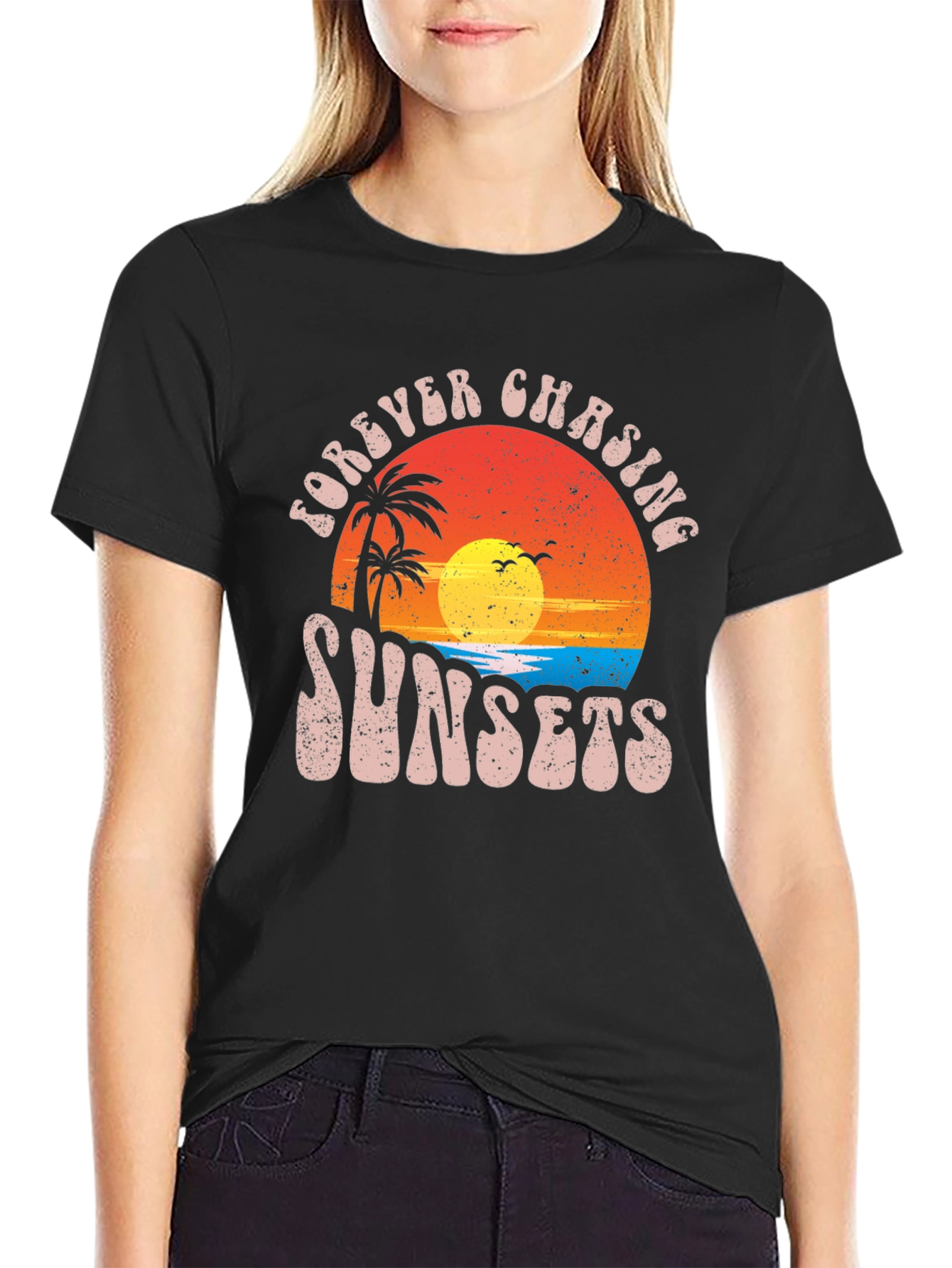 Forever Chasing Sunsets Black Graphic Tee