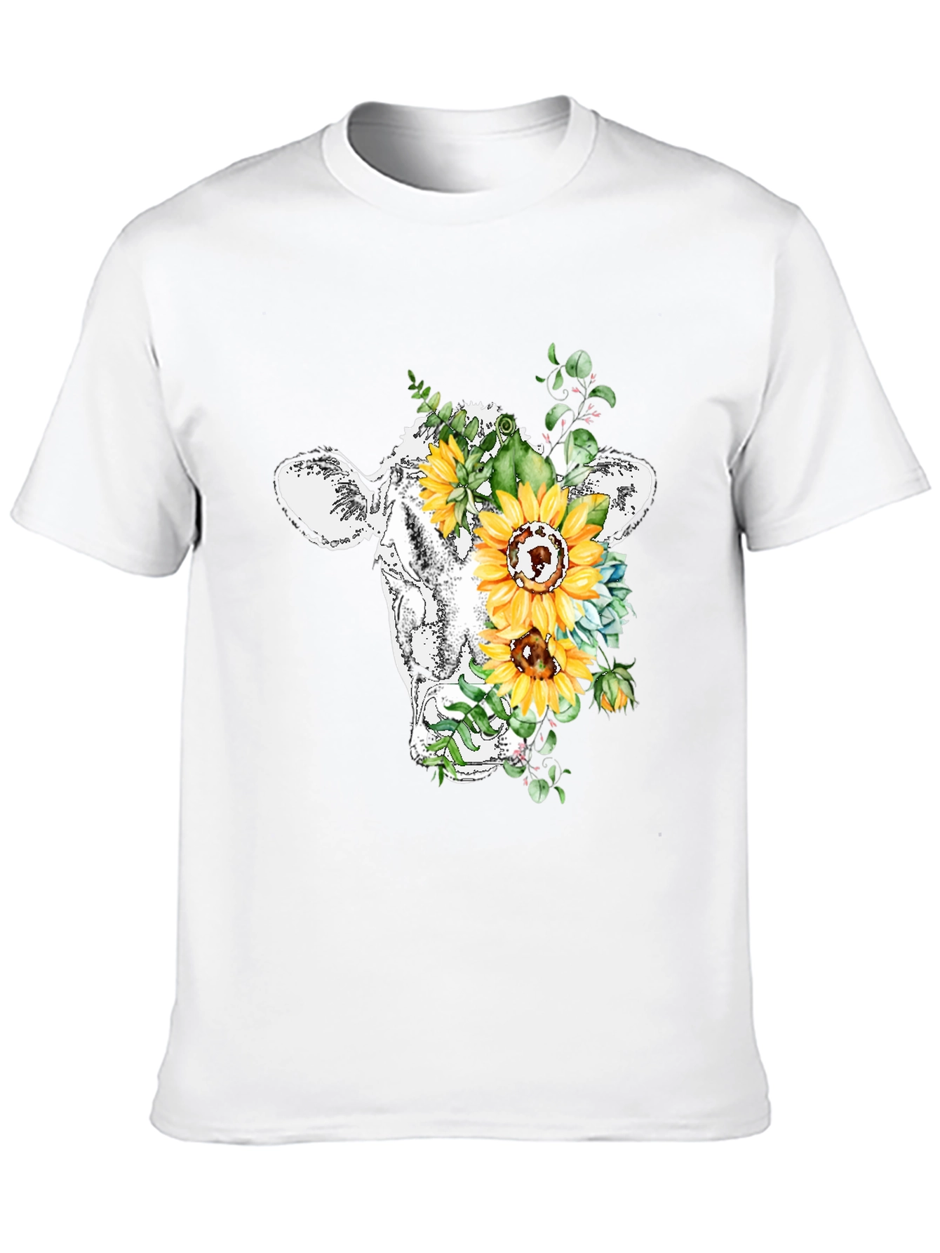 Floral Cow Graphic Tee - Black Casual T-Shirt