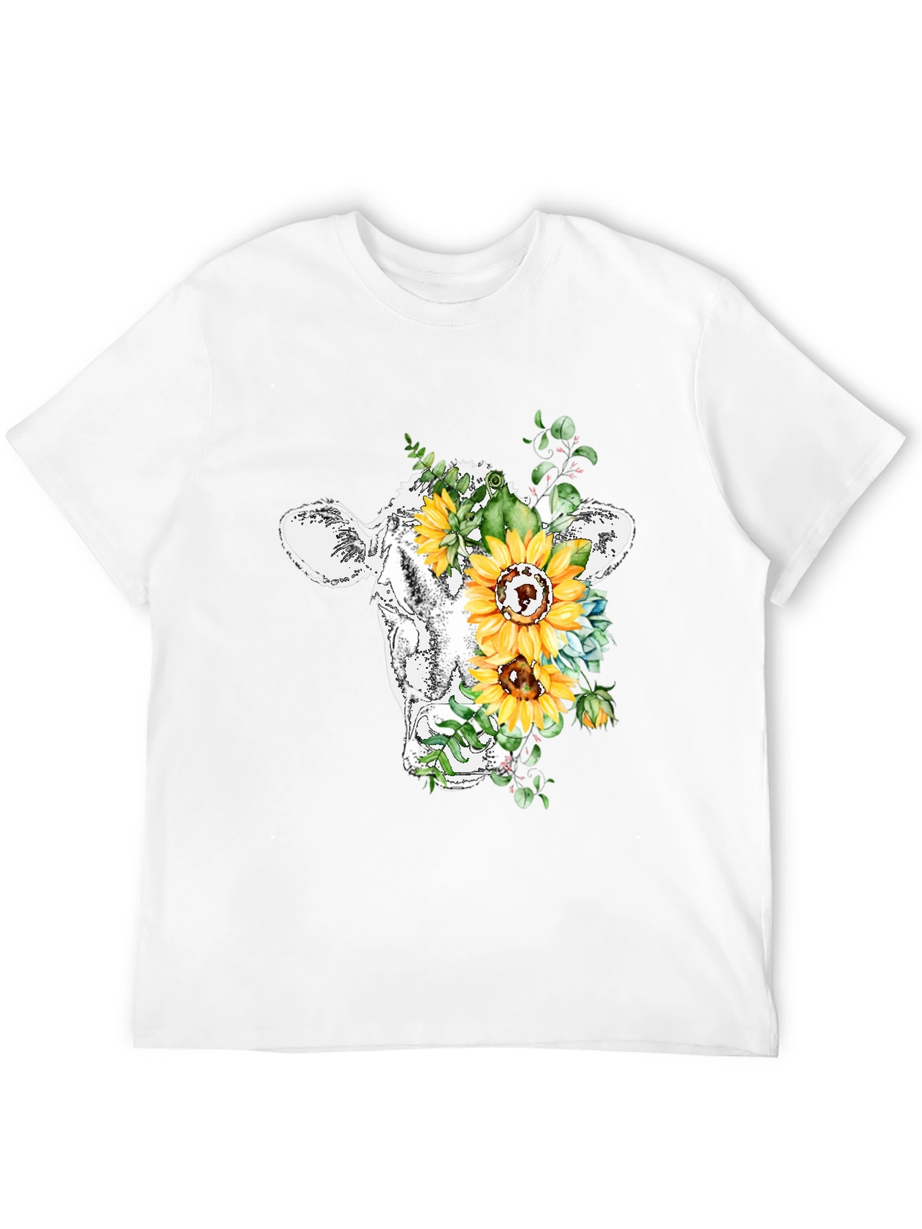 Floral Cow Graphic Tee - Black Casual T-Shirt