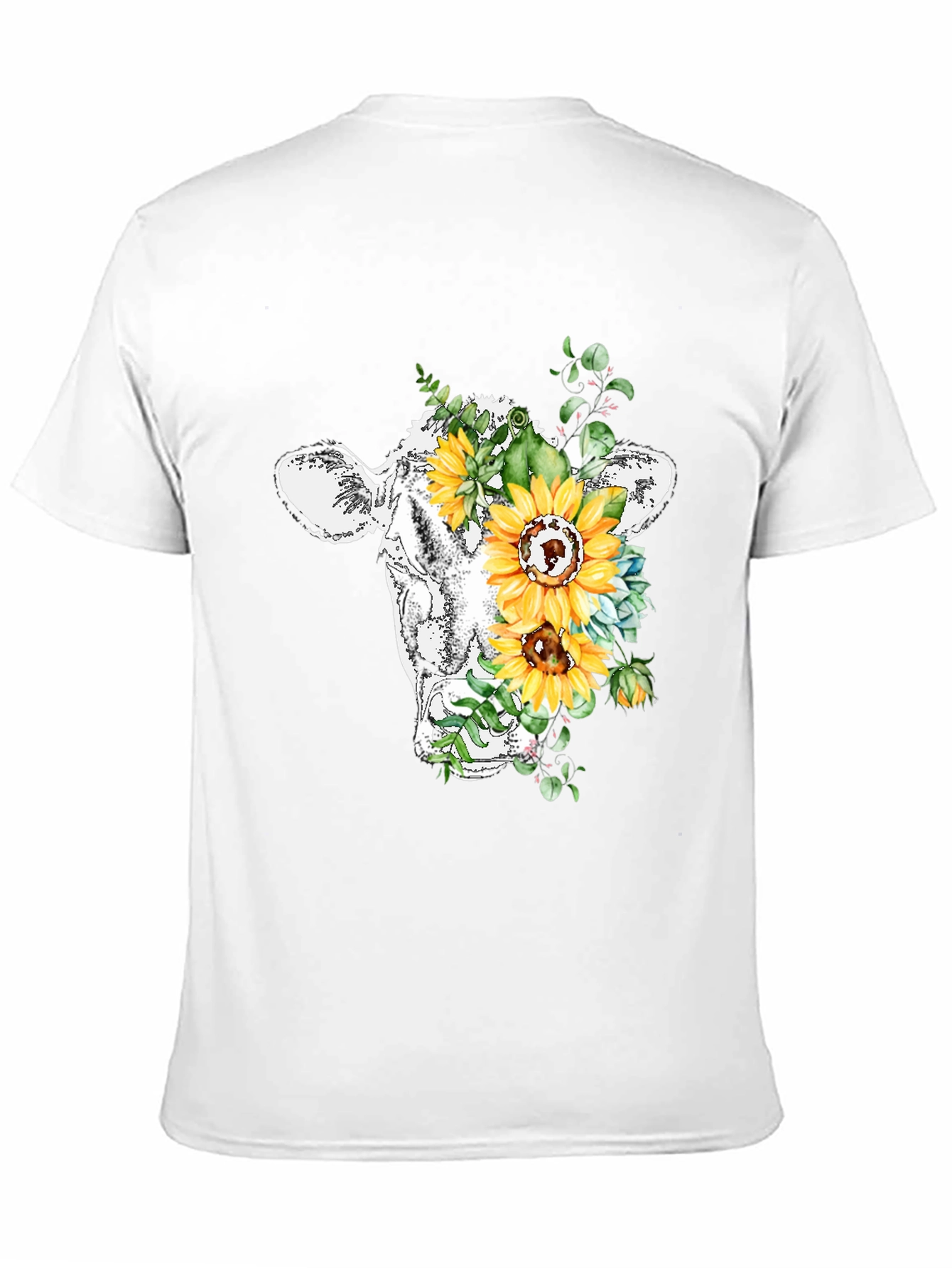 Floral Cow Graphic Tee - Black Casual T-Shirt