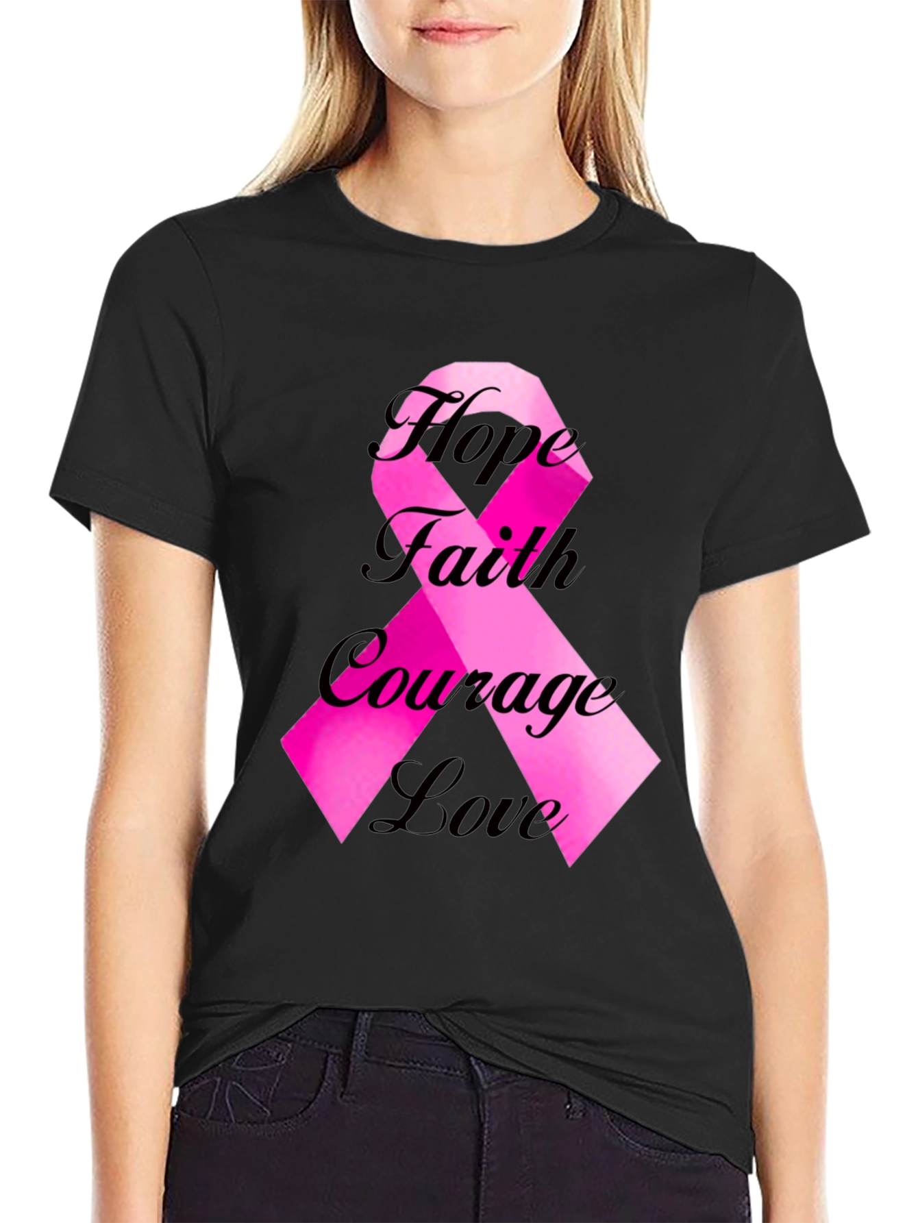 Hope Faith Courage Love Ribbon Graphic Tee