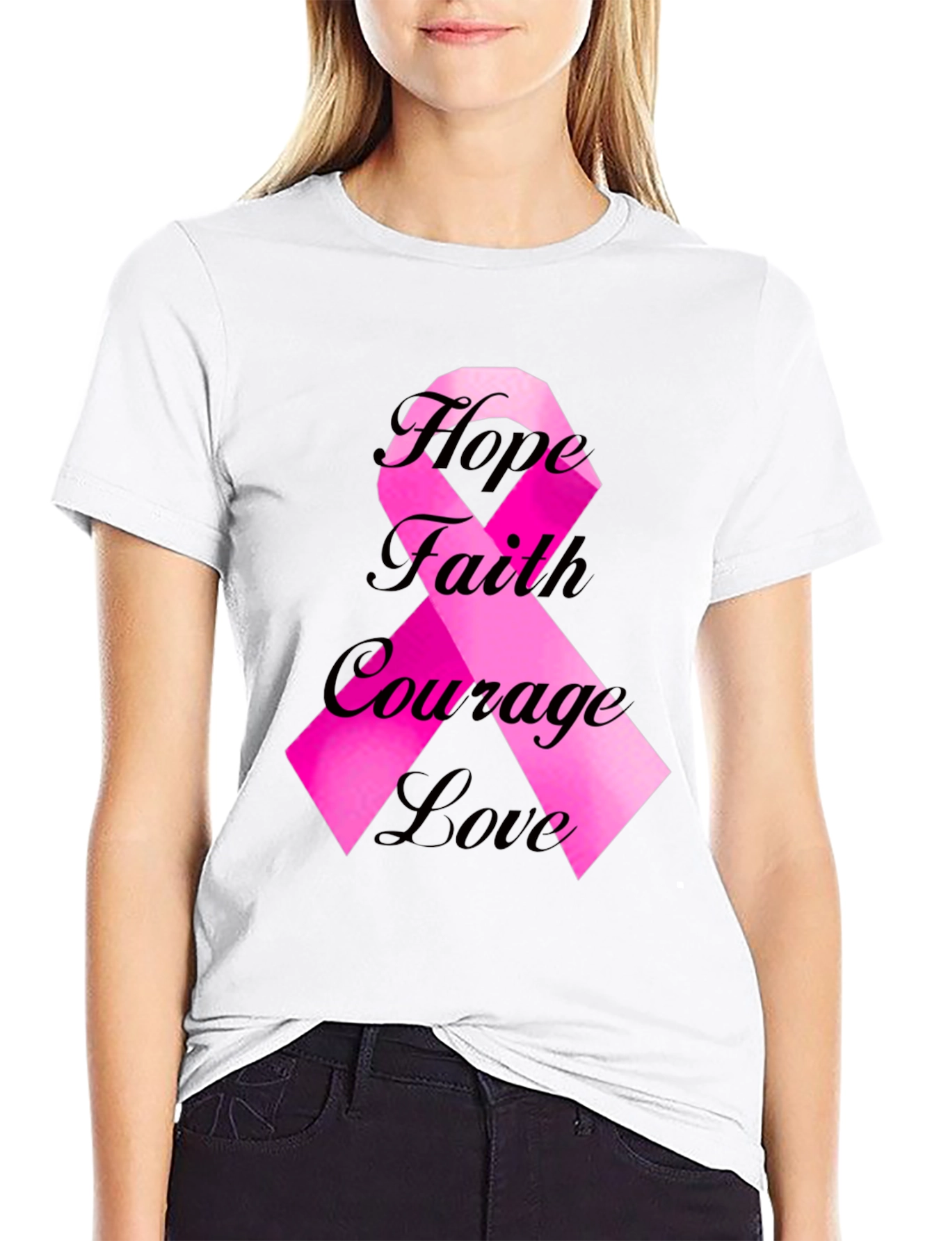 Hope Faith Courage Love Ribbon Graphic Tee