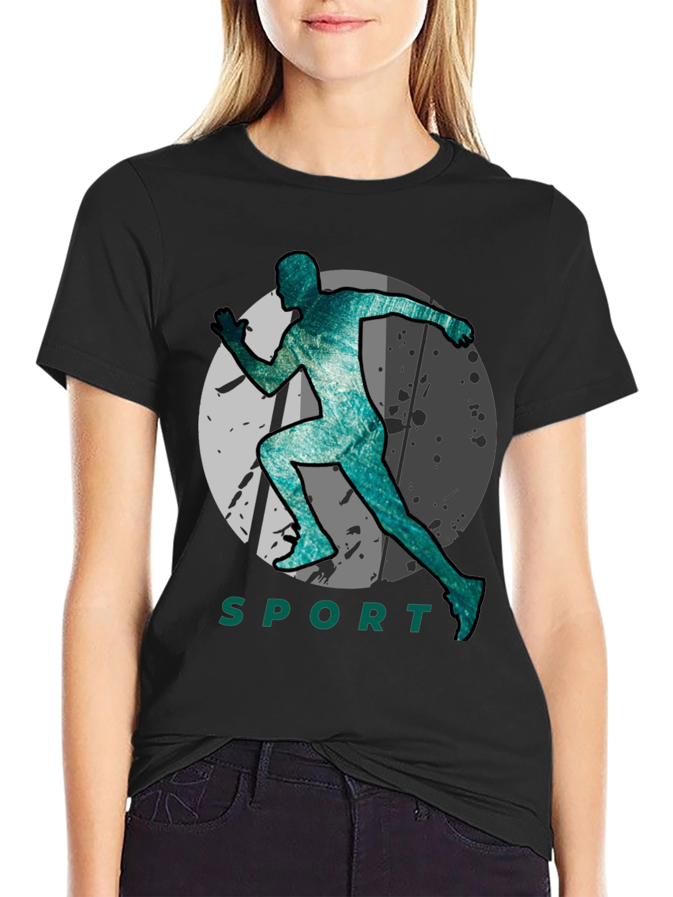 Stylish Sport Silhouette Graphic Tee - Black