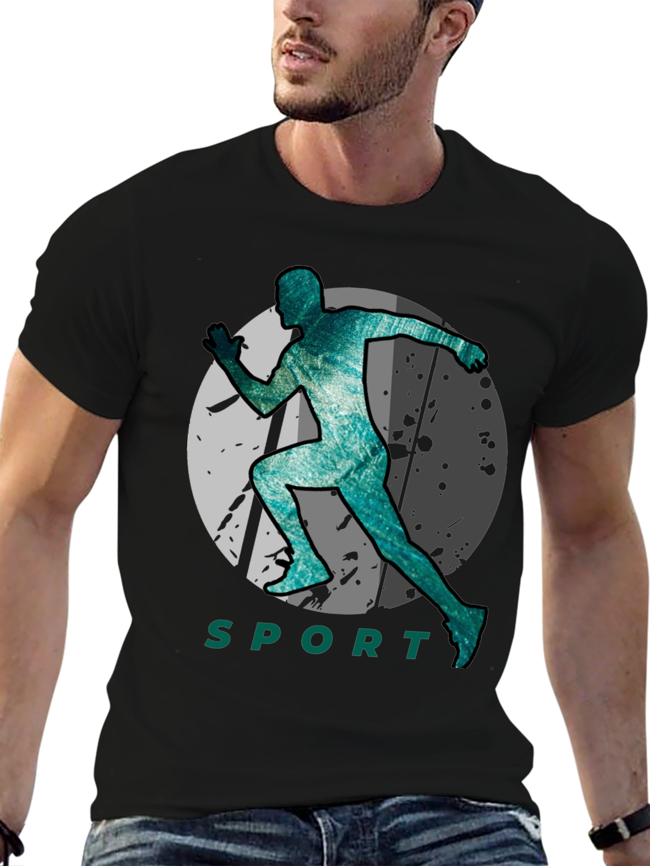Stylish Sport Silhouette Graphic Tee - Black