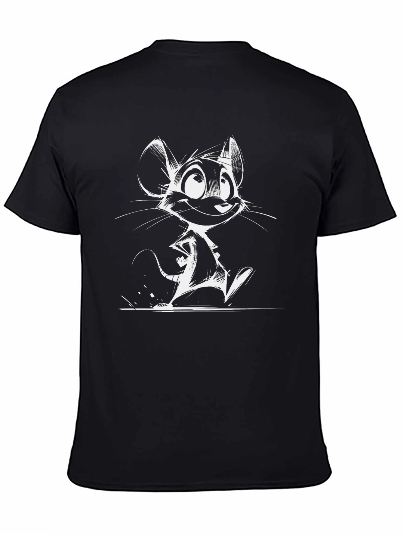Cartoon Mouse Graphic Tee - Black Cotton Blend