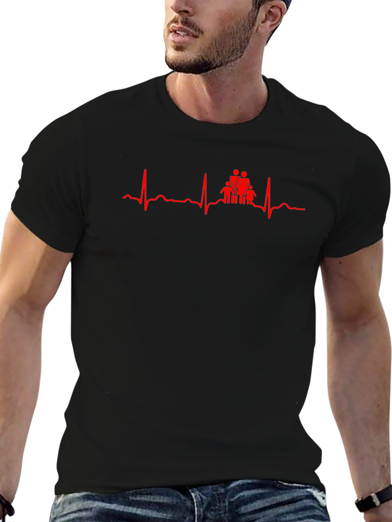 Family Heartbeat Graphic Tee - Black