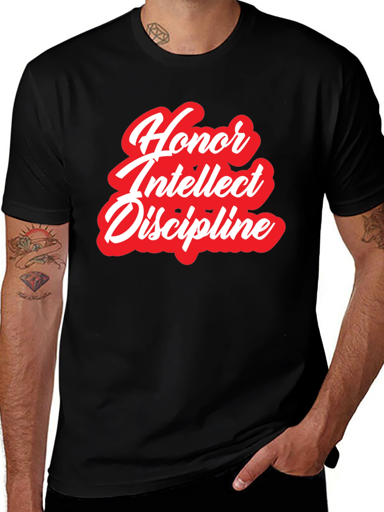 Honor Intellect Discipline Black Graphic T-Shirt