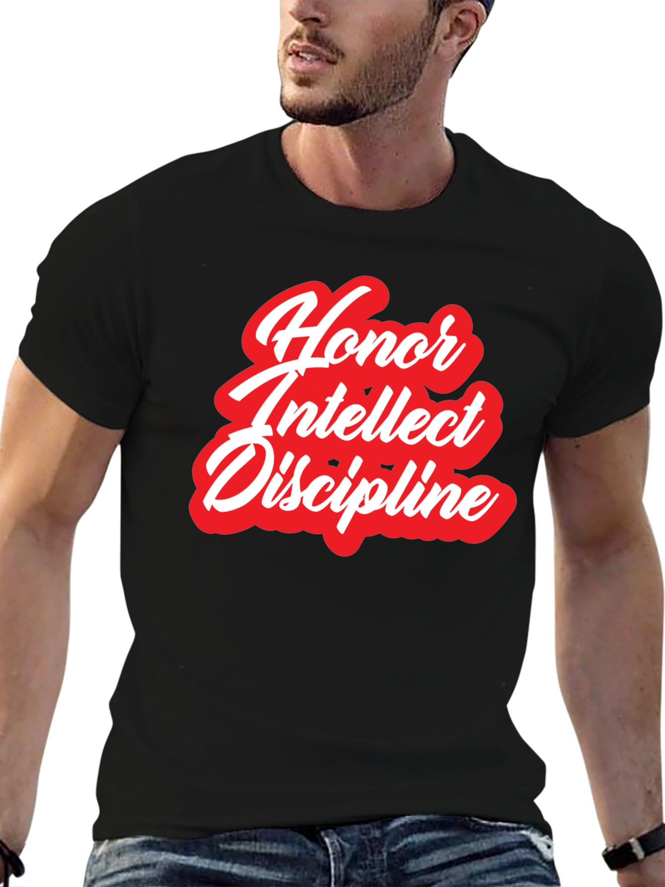 Honor Intellect Discipline Black Graphic T-Shirt