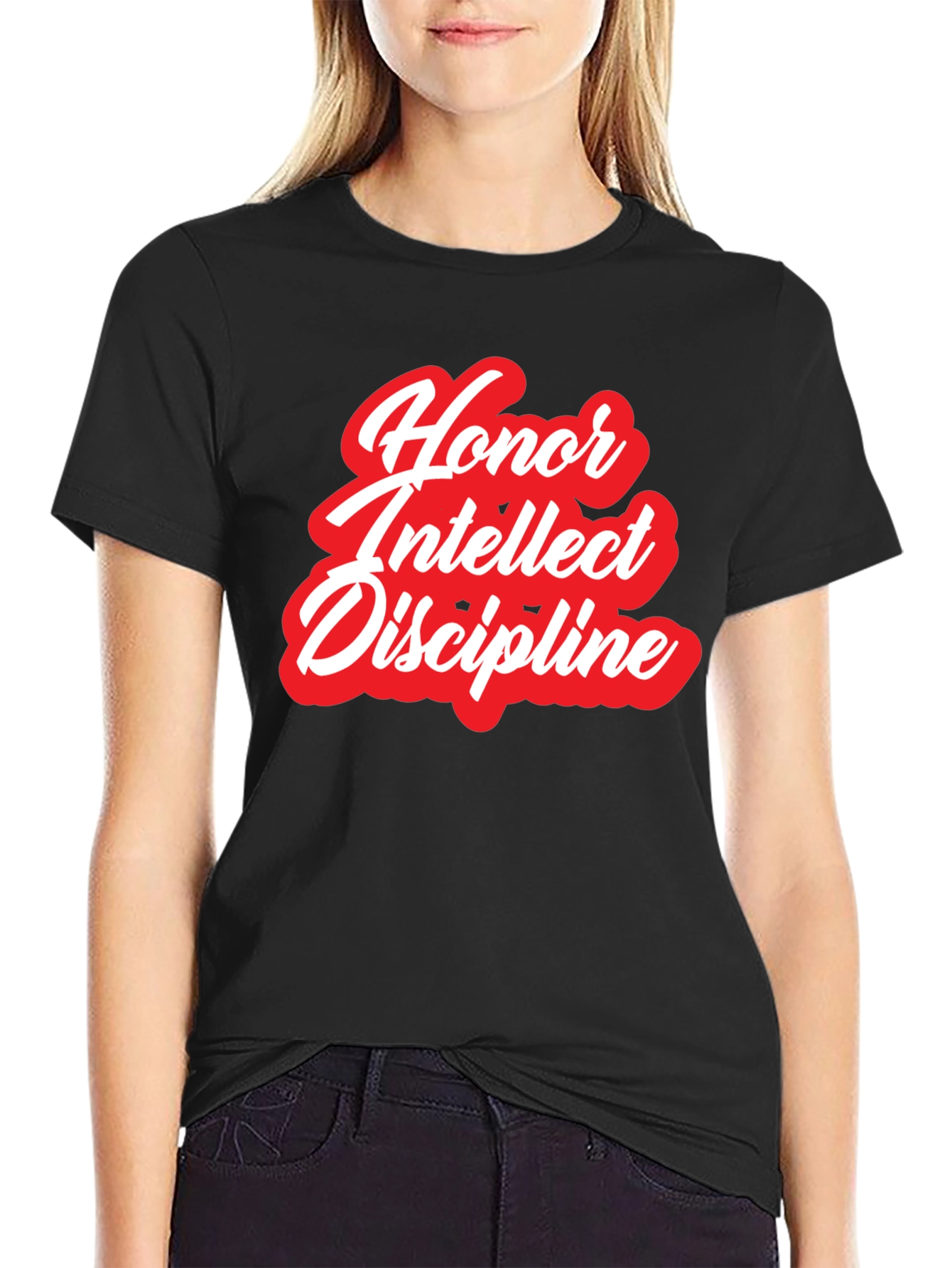 Honor Intellect Discipline Black Graphic T-Shirt