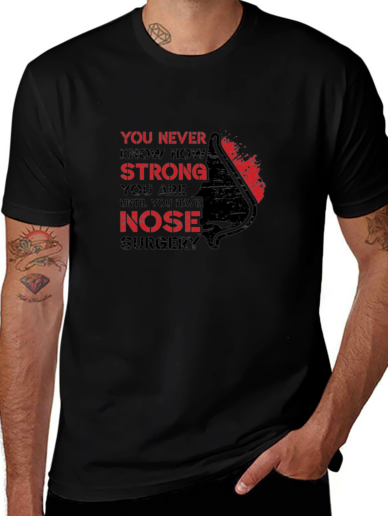 Strong Nose Surgery Black Graphic T-Shirt