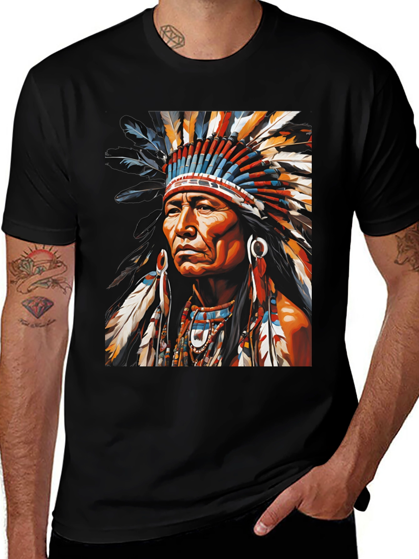 Native American Headdress Graphic Tee - Bold Style