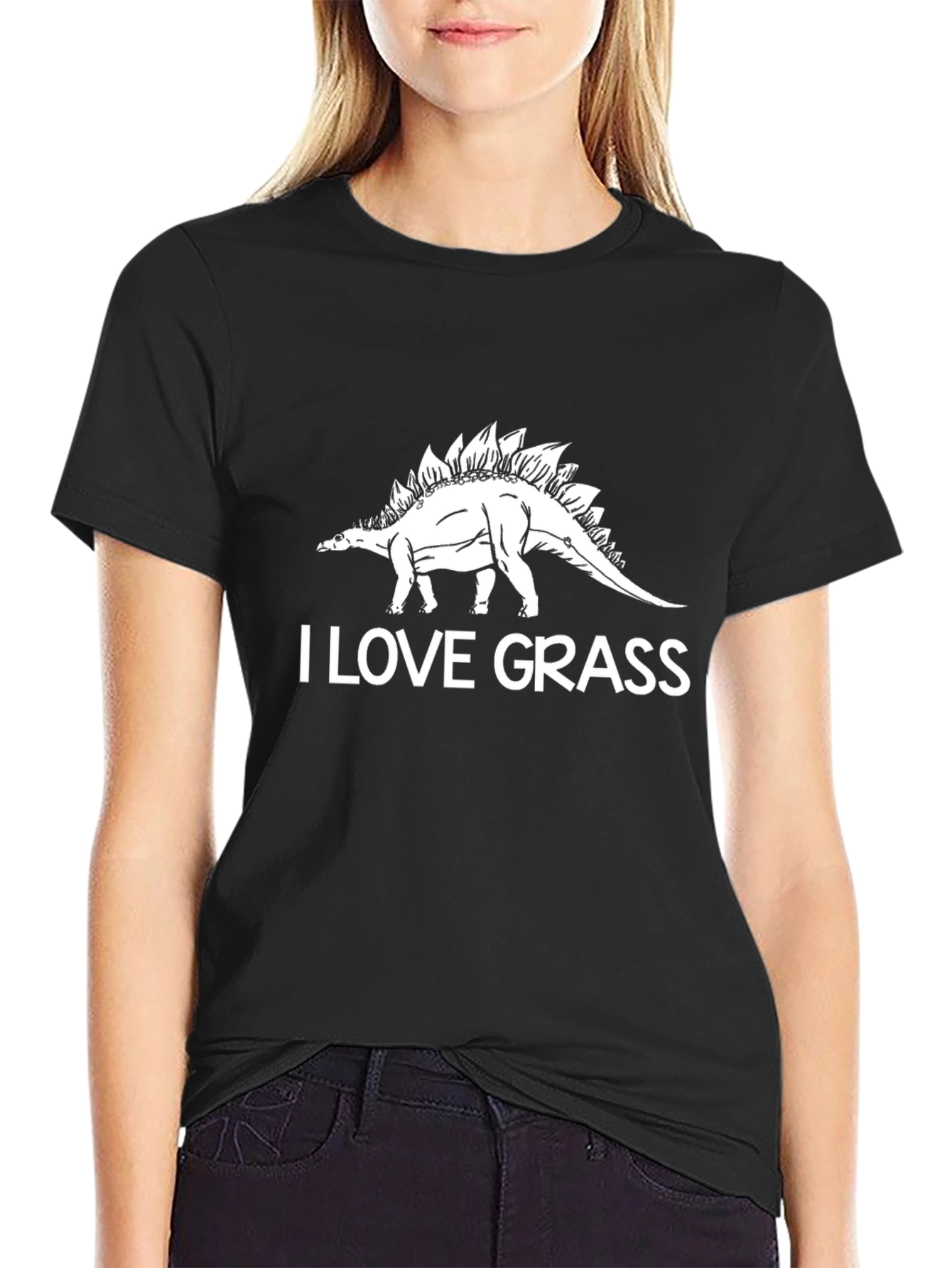 I Love Grass Stegosaurus Graphic T-Shirt