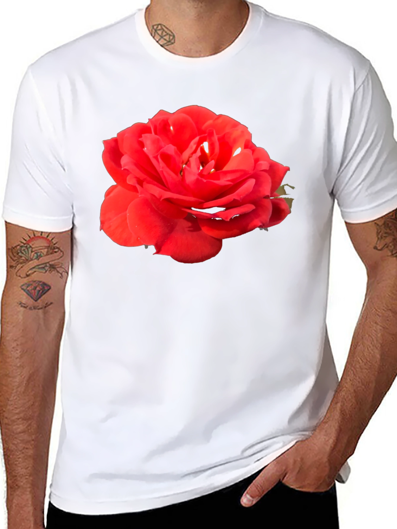 Red Rose Graphic Tee - Classic Black Cotton T-Shirt