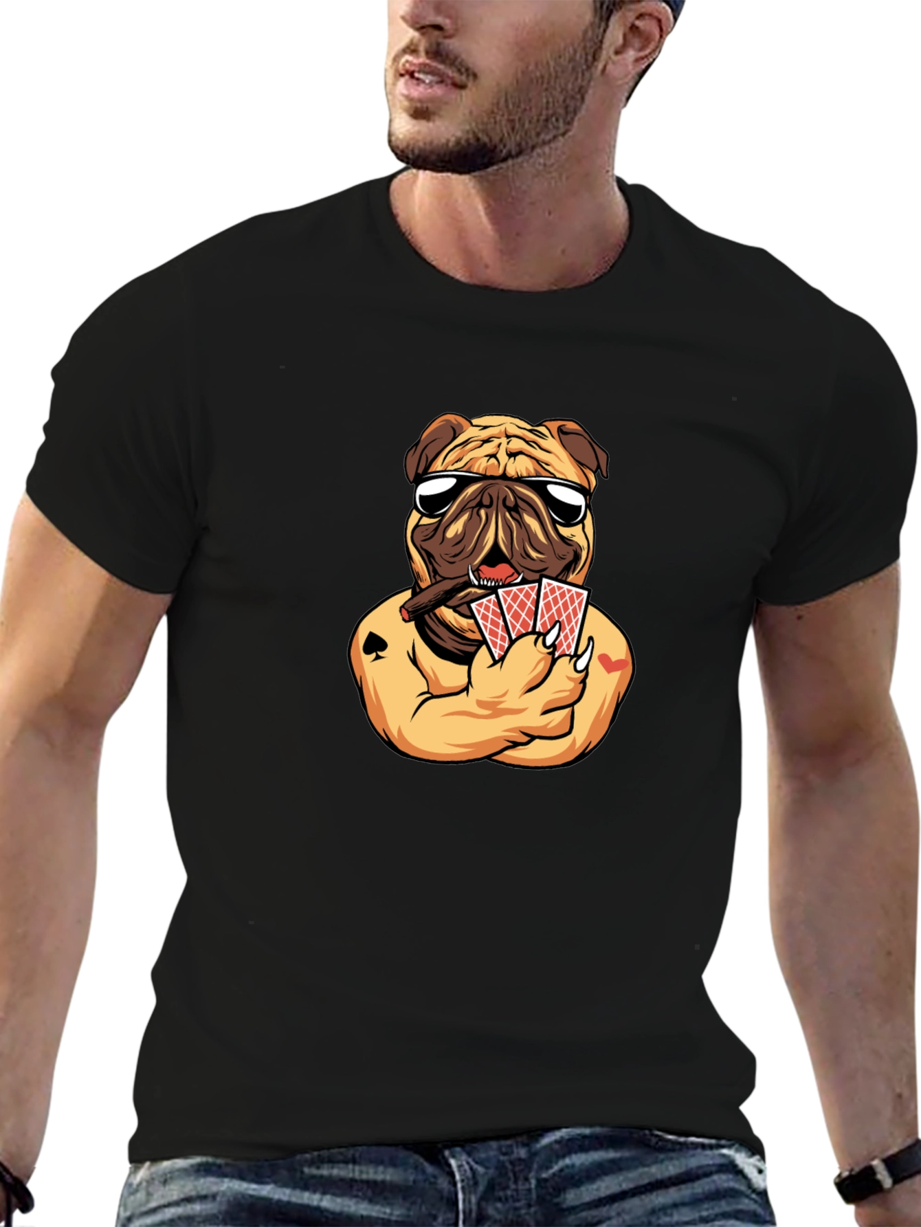 Poker Pug Graphic T-Shirt