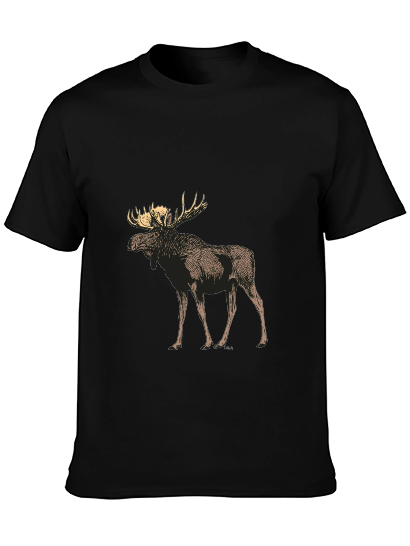 Moose Graphic Tee - Black Crew Neck Casual T-Shirt