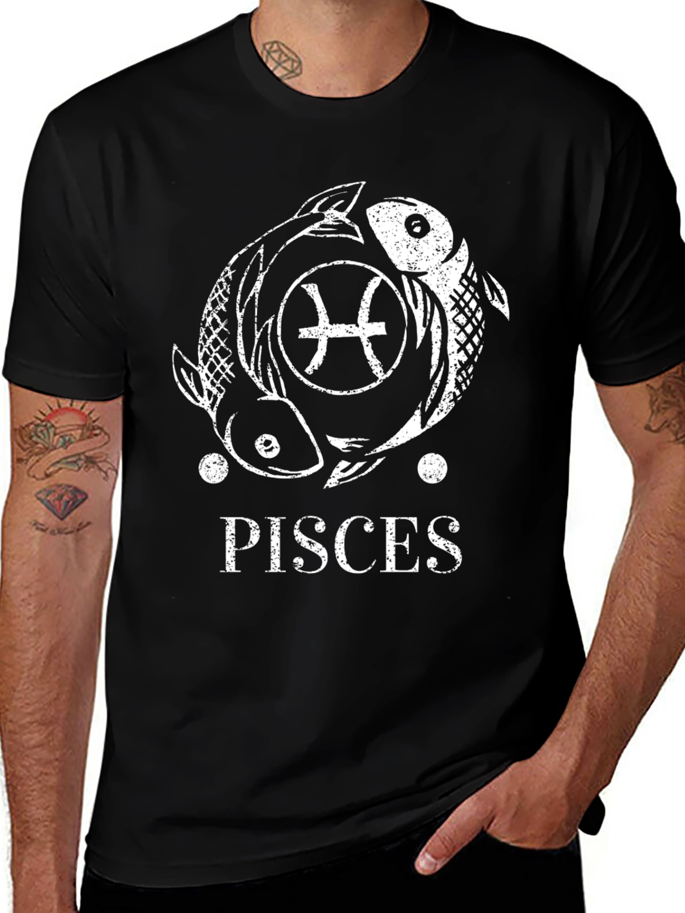 Pisces Zodiac Sign T-Shirt - Black Cotton Tee