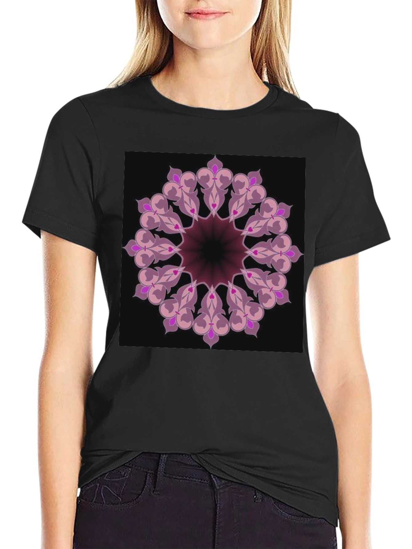 Black T-Shirt with Mandala Design