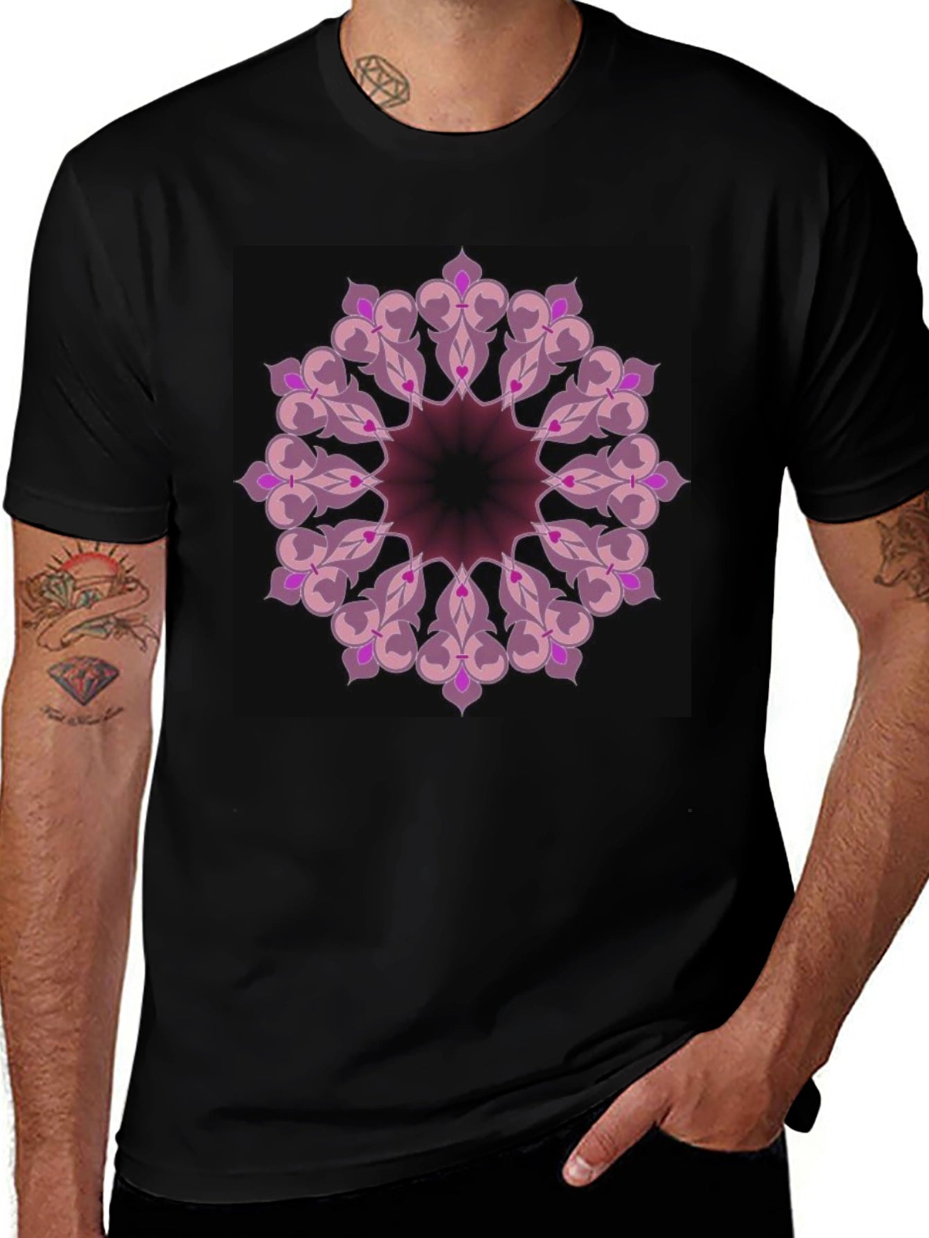 Black T-Shirt with Mandala Design