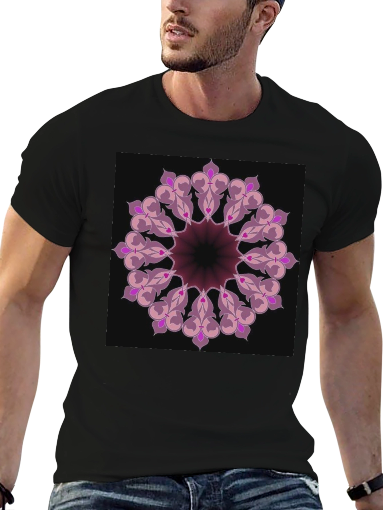 Black T-Shirt with Mandala Design