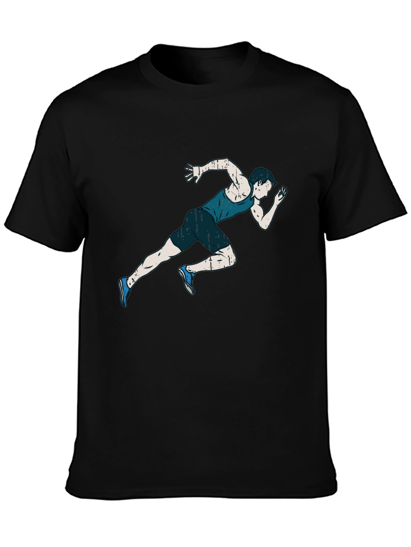 Mens Black T-shirt with Runner Graphic
