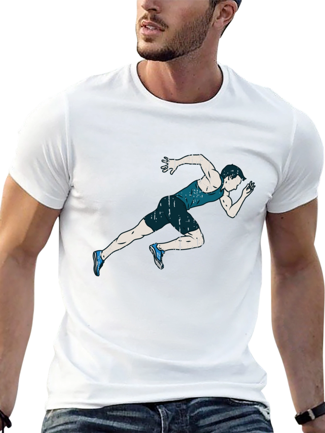 Mens Black T-shirt with Runner Graphic