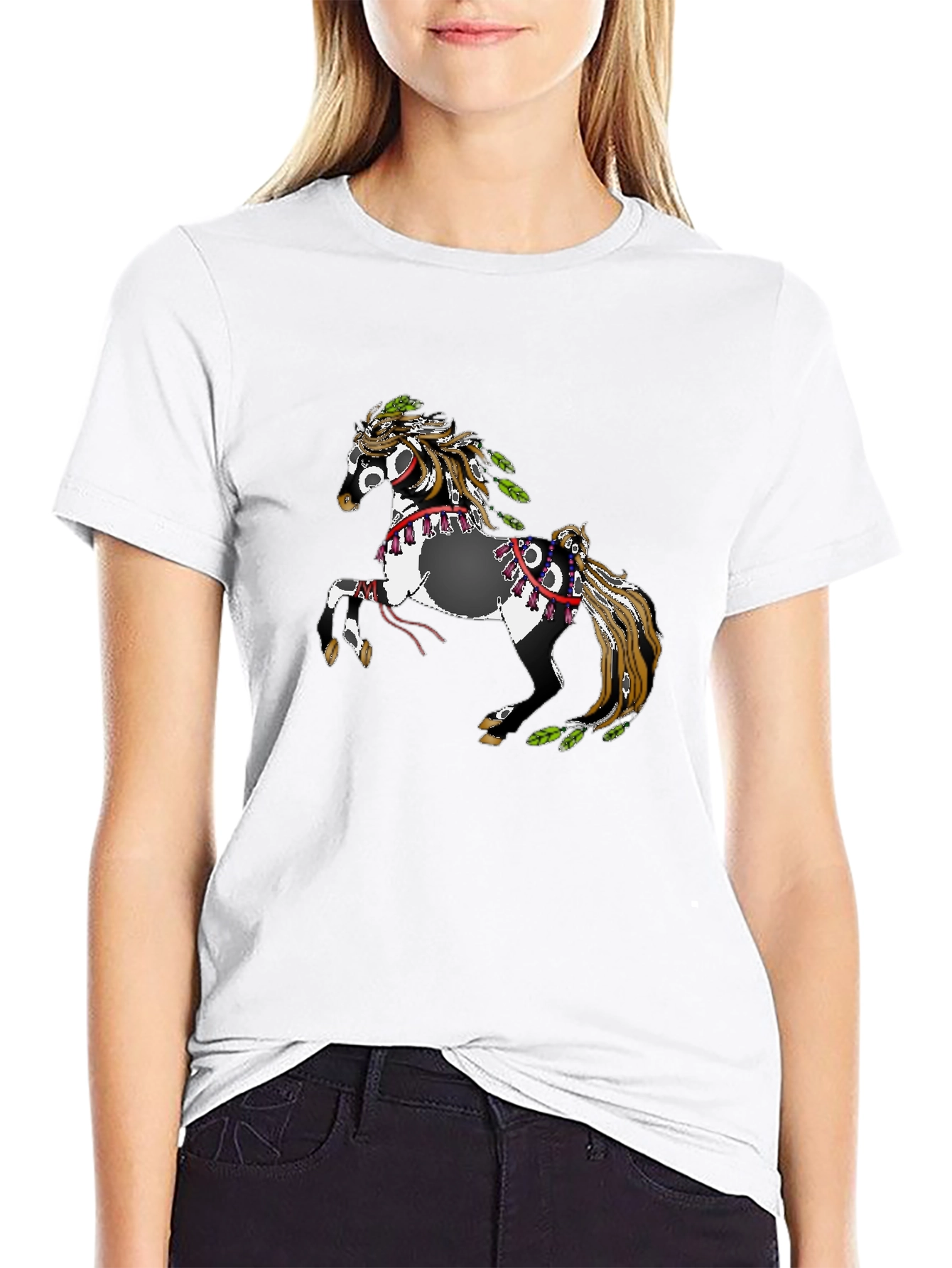 Black T-Shirt with Horse Motif