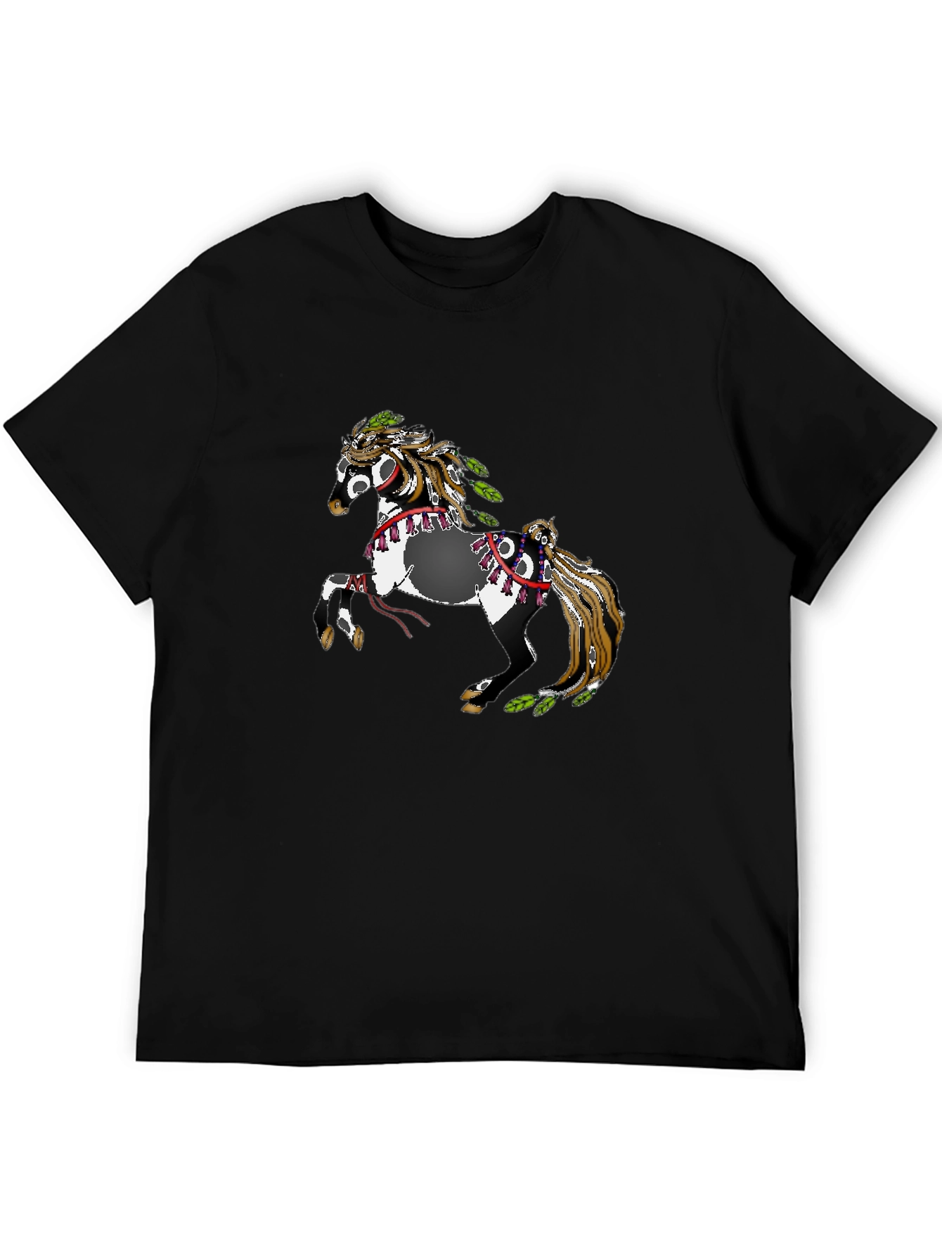 Black T-Shirt with Horse Motif