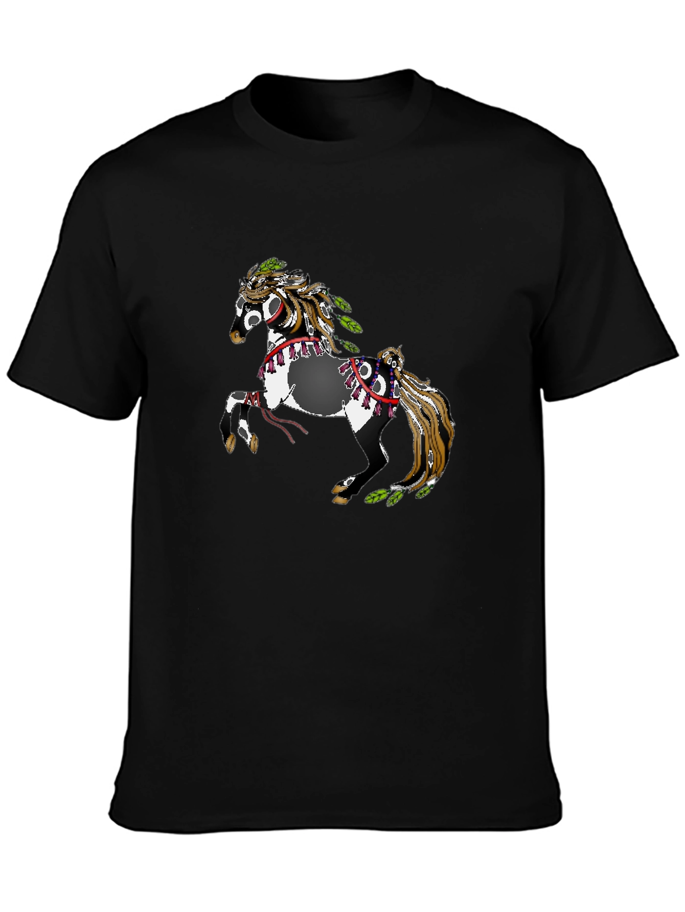 Black T-Shirt with Horse Motif