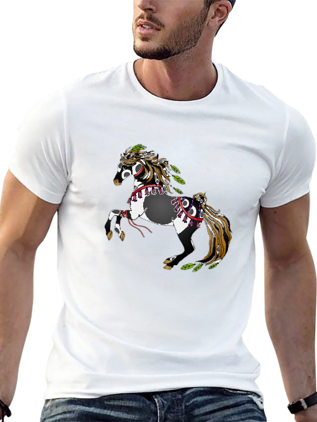 Black T-Shirt with Horse Motif
