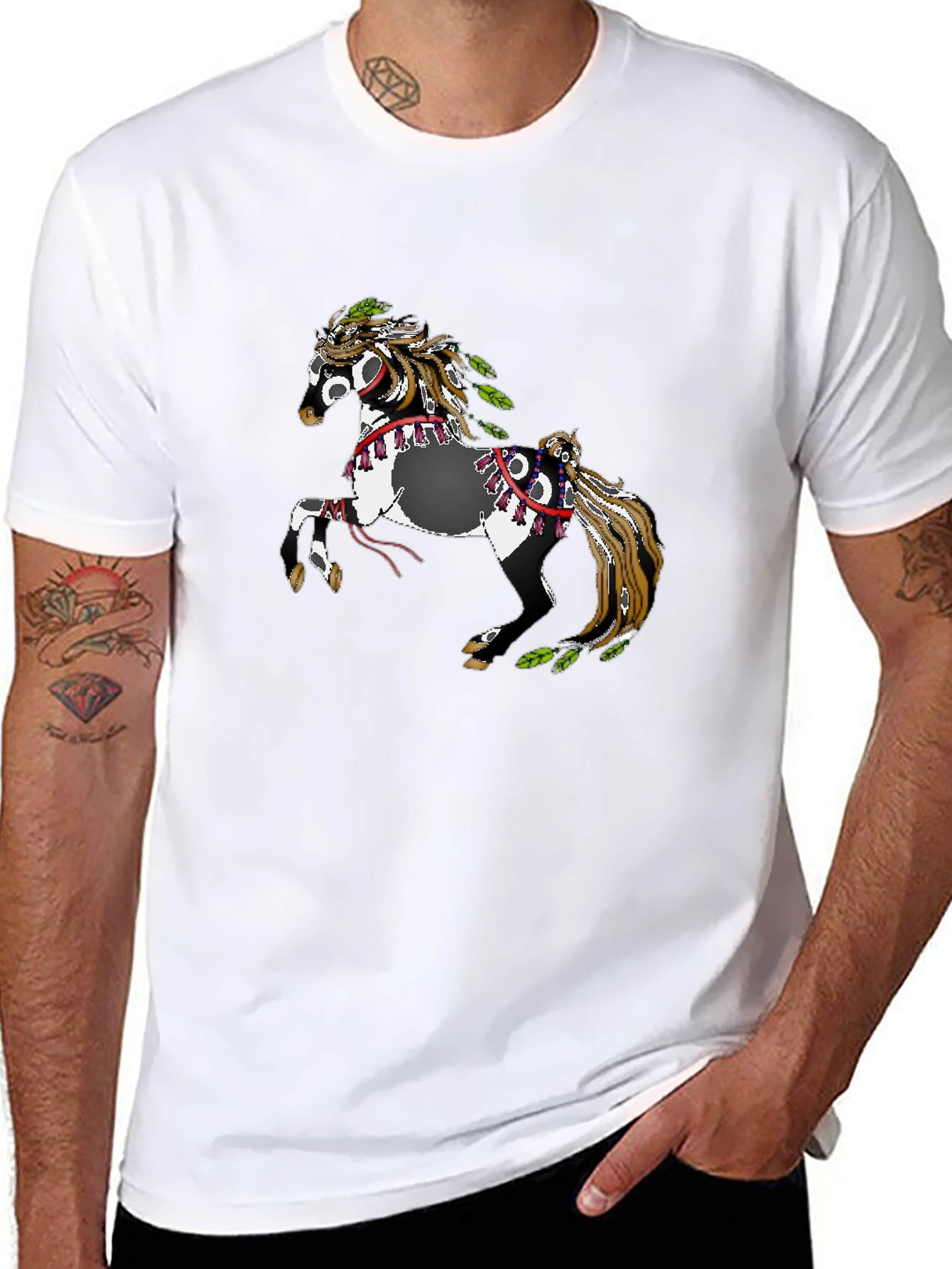 Black T-Shirt with Horse Motif