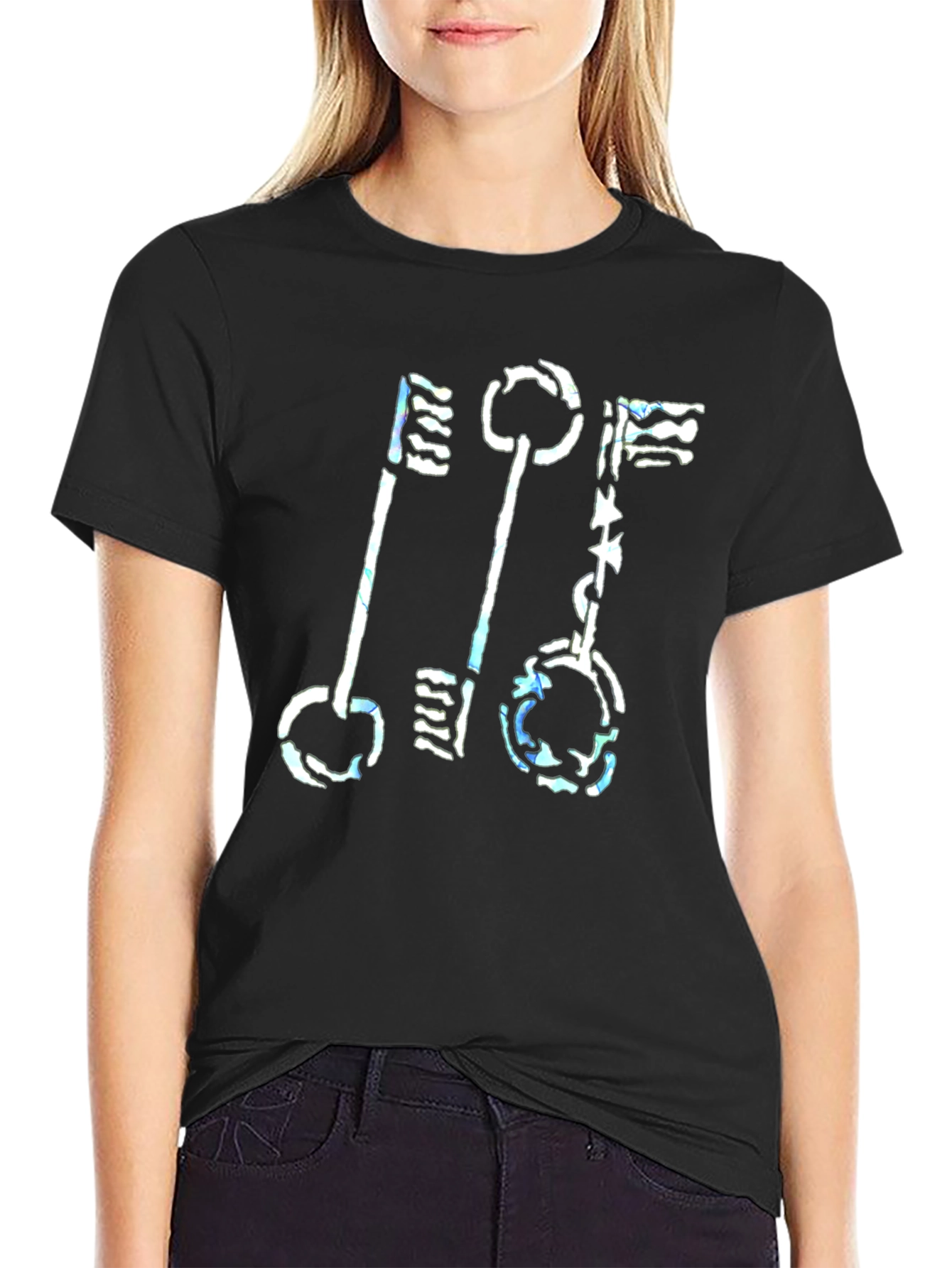 Abstract Keys Graphic Print Black T-Shirt