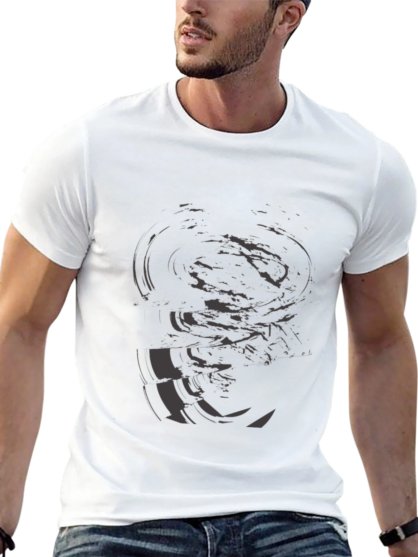 Abstract Graphic Print Mens Black T-Shirt