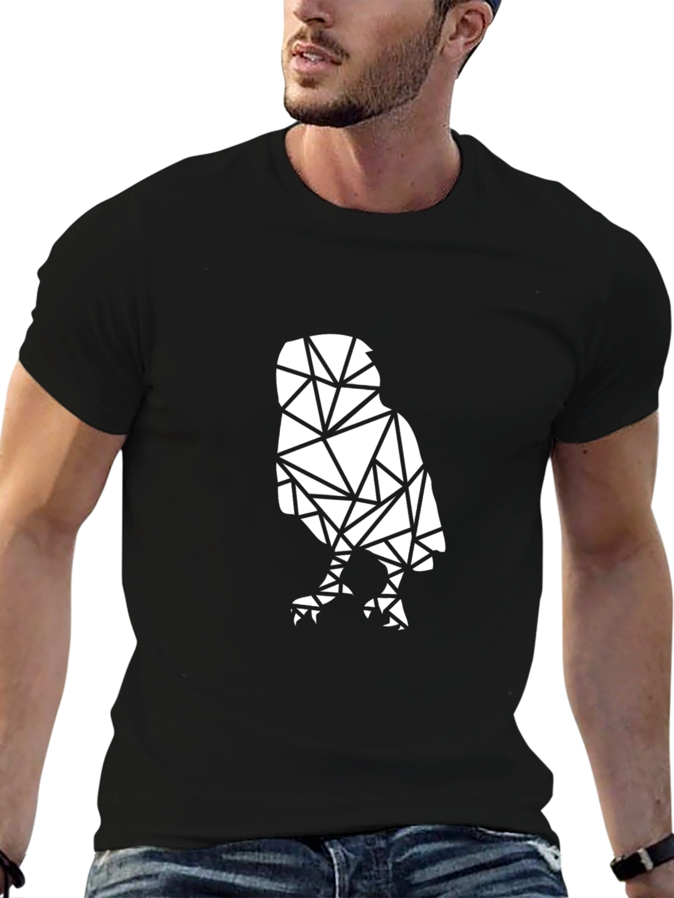 Geometric Owl Graphic Tee - Stylish Black Cotton Shirt