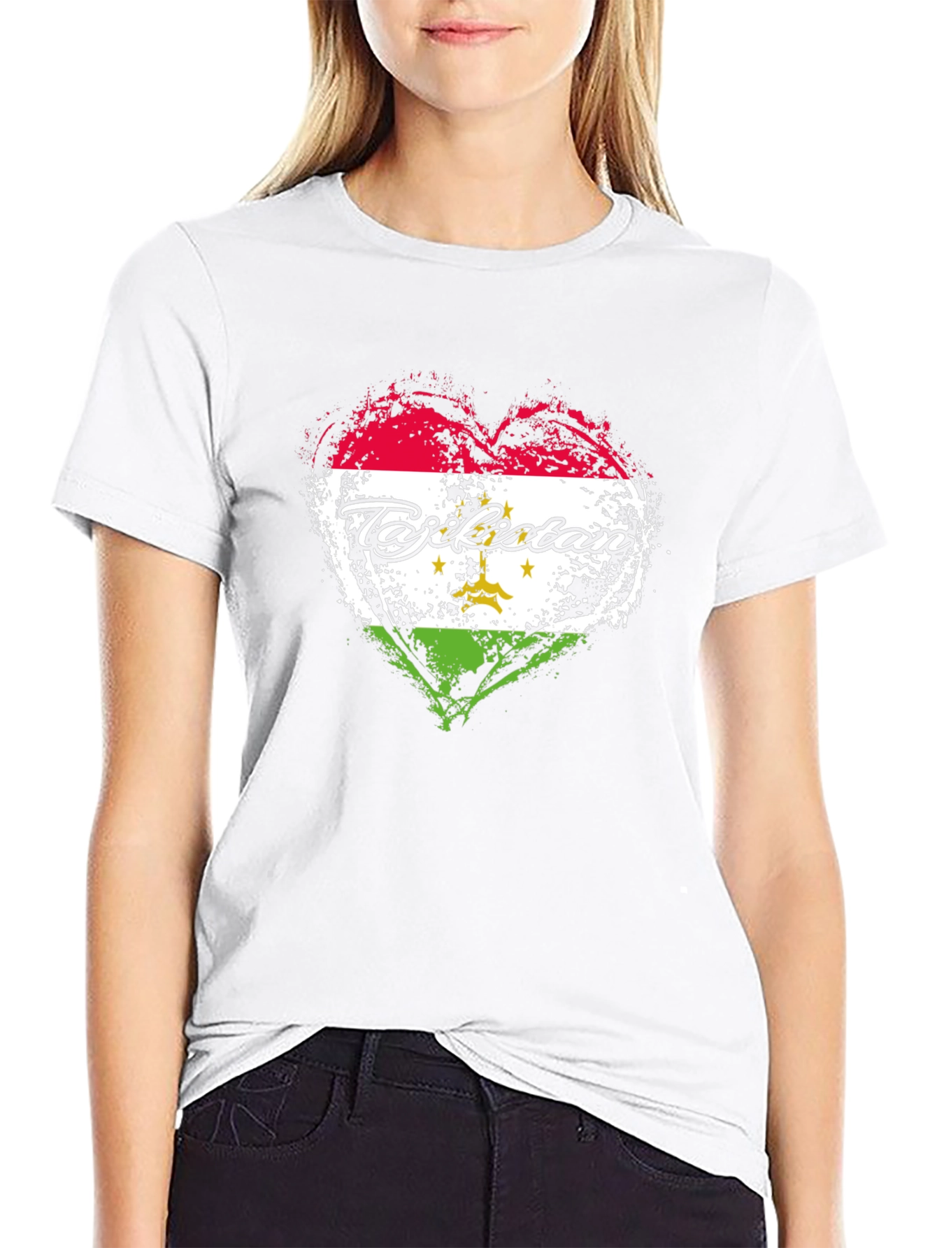Tajikistan Flag Heart T-Shirt - Black Graphic Tee