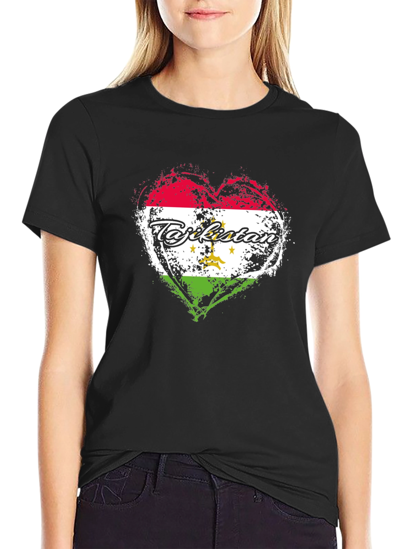 Tajikistan Flag Heart T-Shirt - Black Graphic Tee