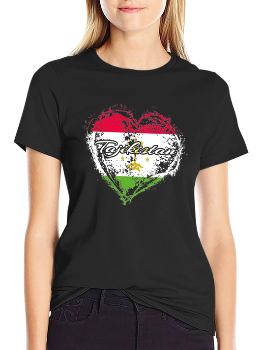 Tajikistan Flag Heart T-Shirt - Black Graphic Tee