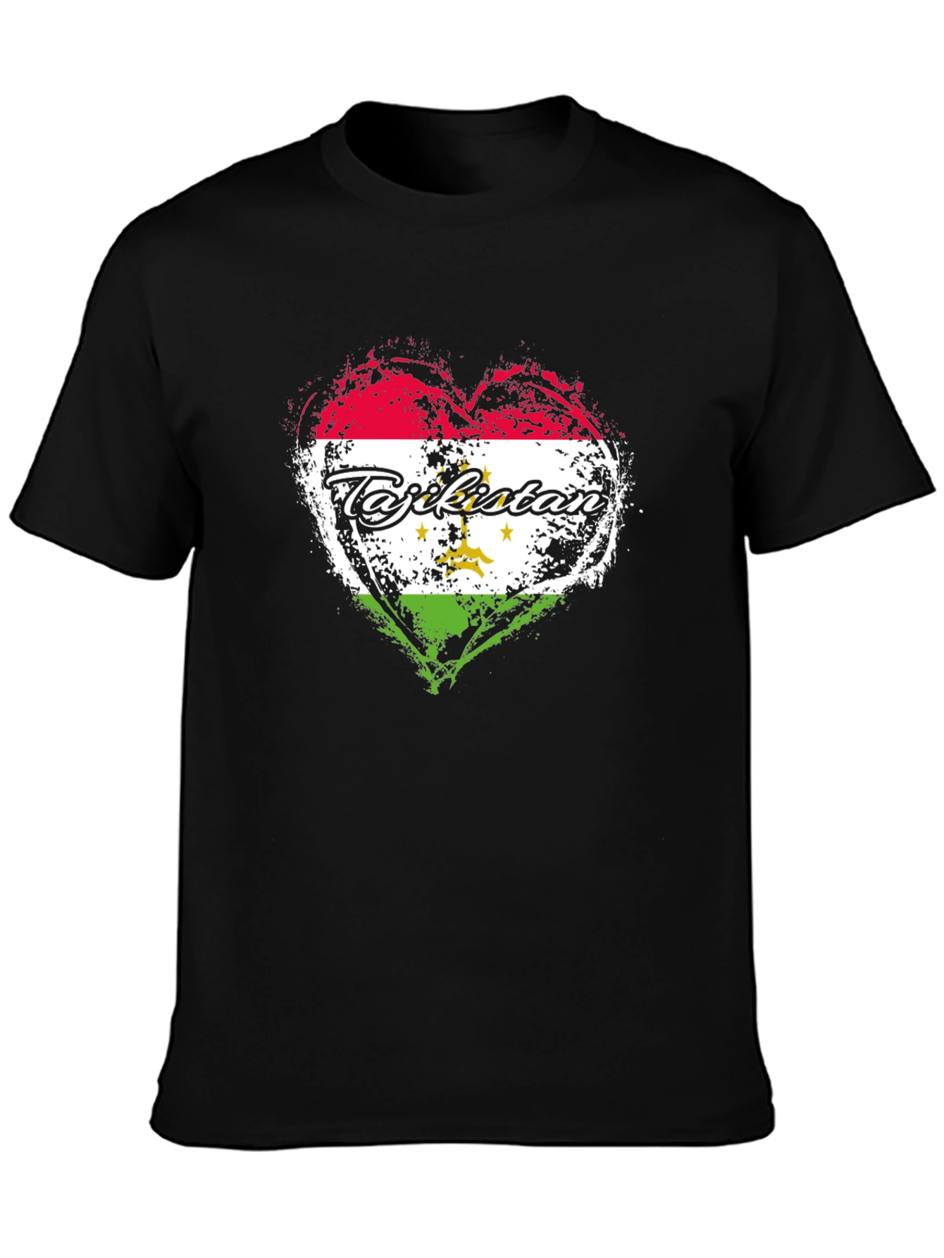 Tajikistan Flag Heart T-Shirt - Black Graphic Tee