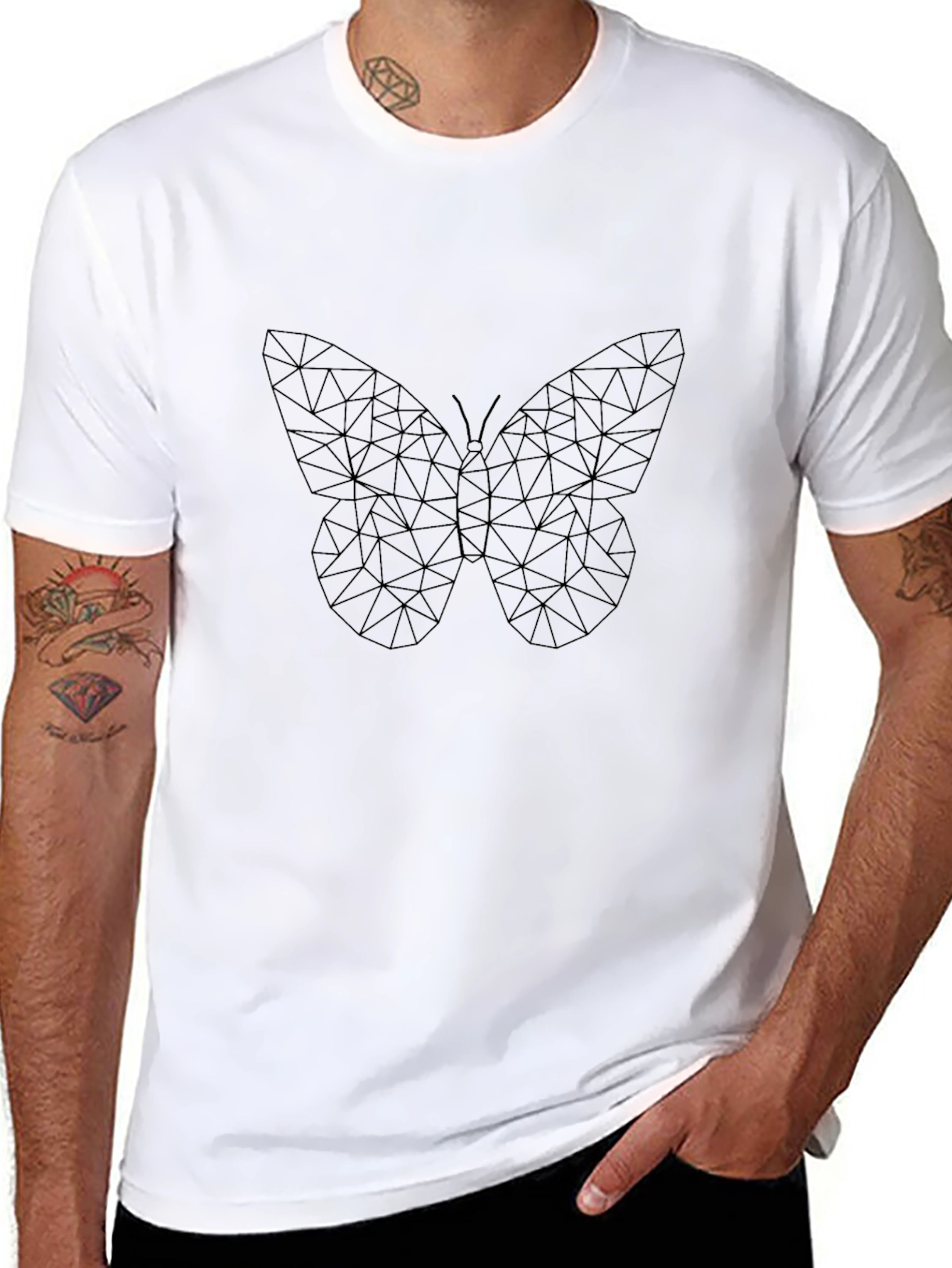 Geometric Butterfly Print Black T-Shirt