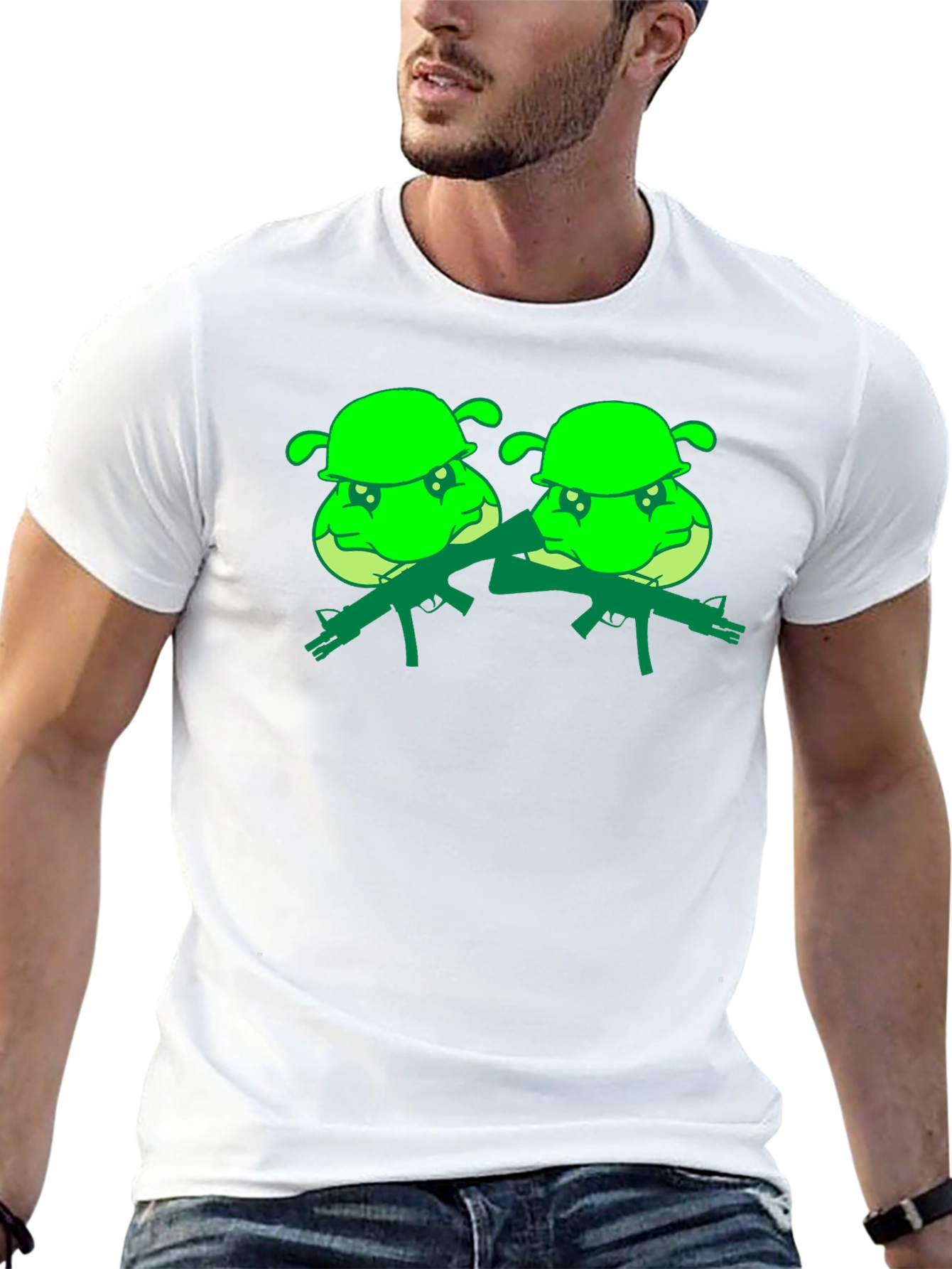 Black T-Shirt with Cartoon Shrek Army Design