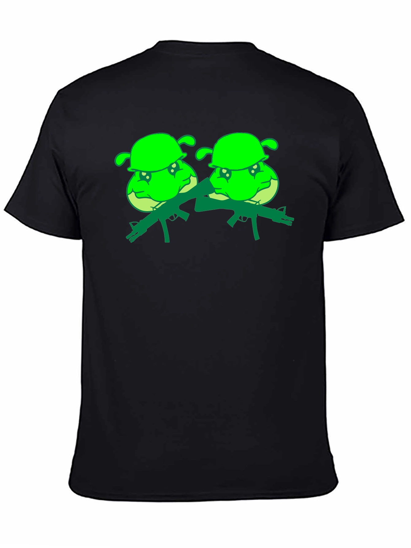 Black T-Shirt with Cartoon Shrek Army Design