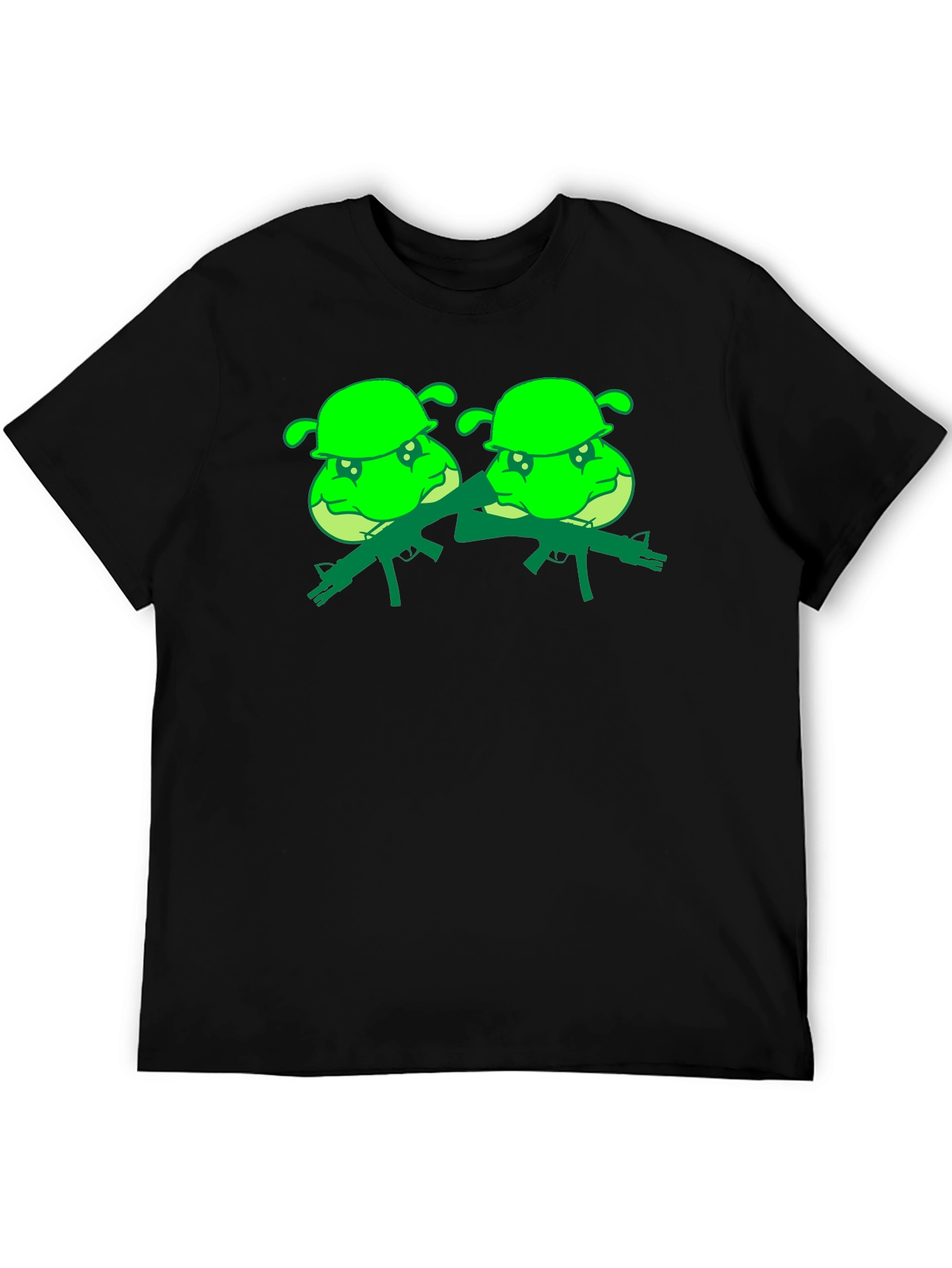 Black T-Shirt with Cartoon Shrek Army Design