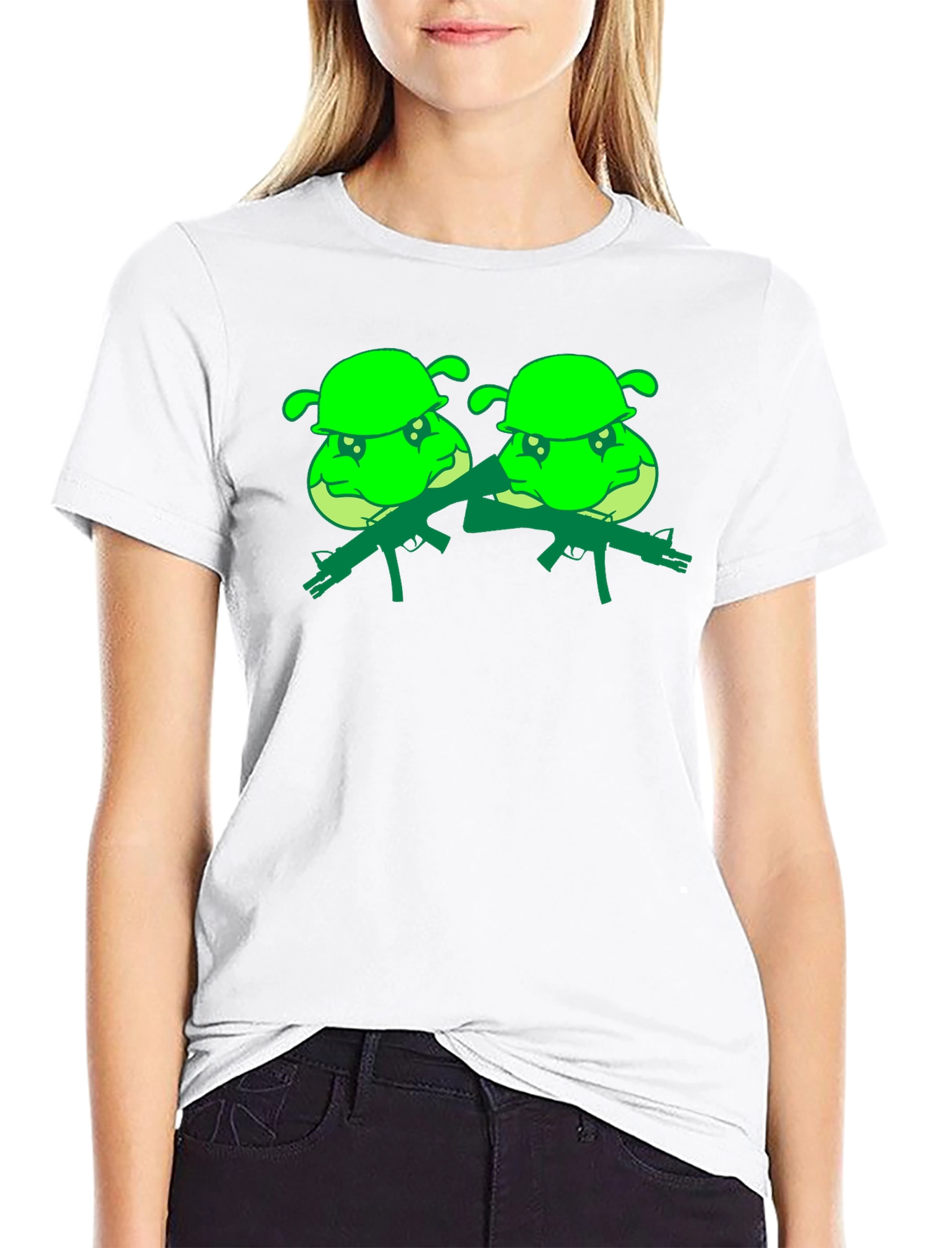 Black T-Shirt with Cartoon Shrek Army Design