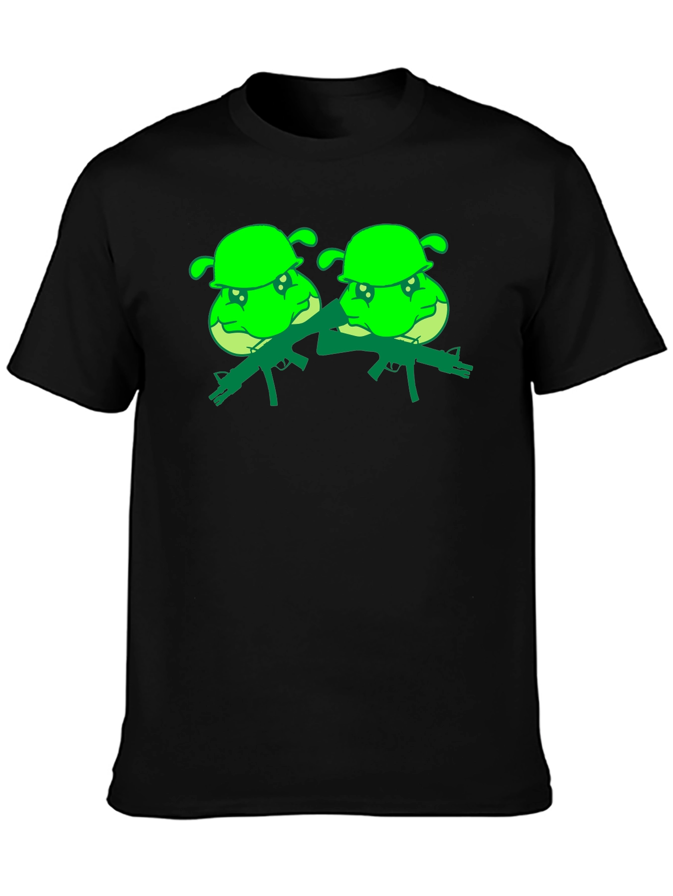 Black T-Shirt with Cartoon Shrek Army Design