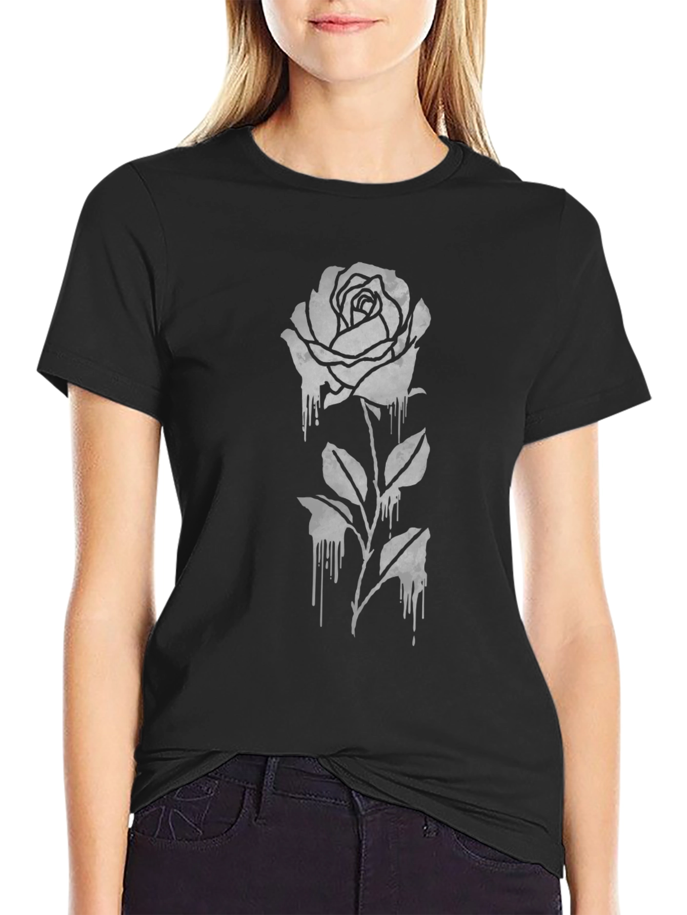 Gothic Rose Graphic Tee - Black