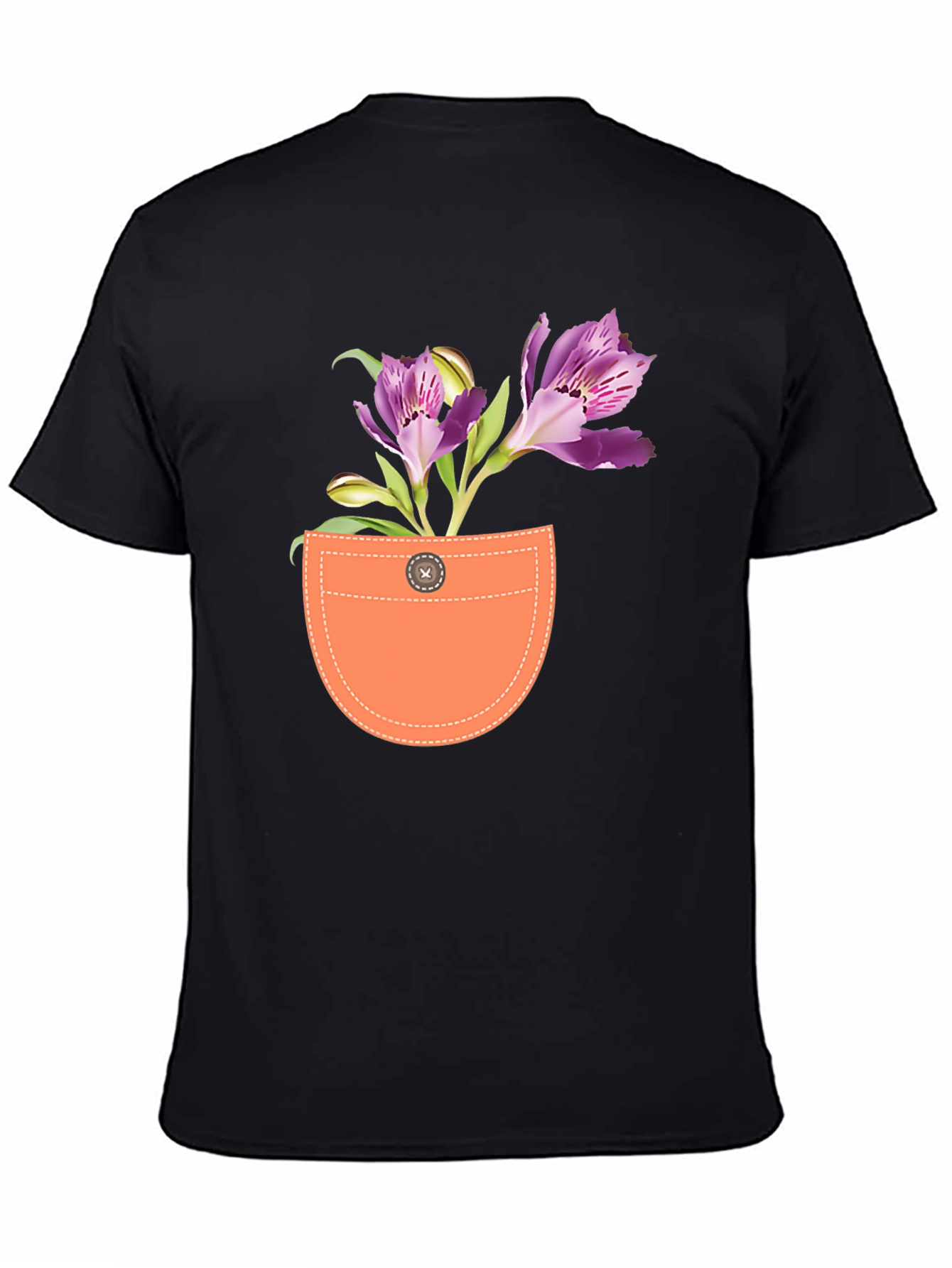 Floral Pocket Graphic Tee - Mens Black T-Shirt